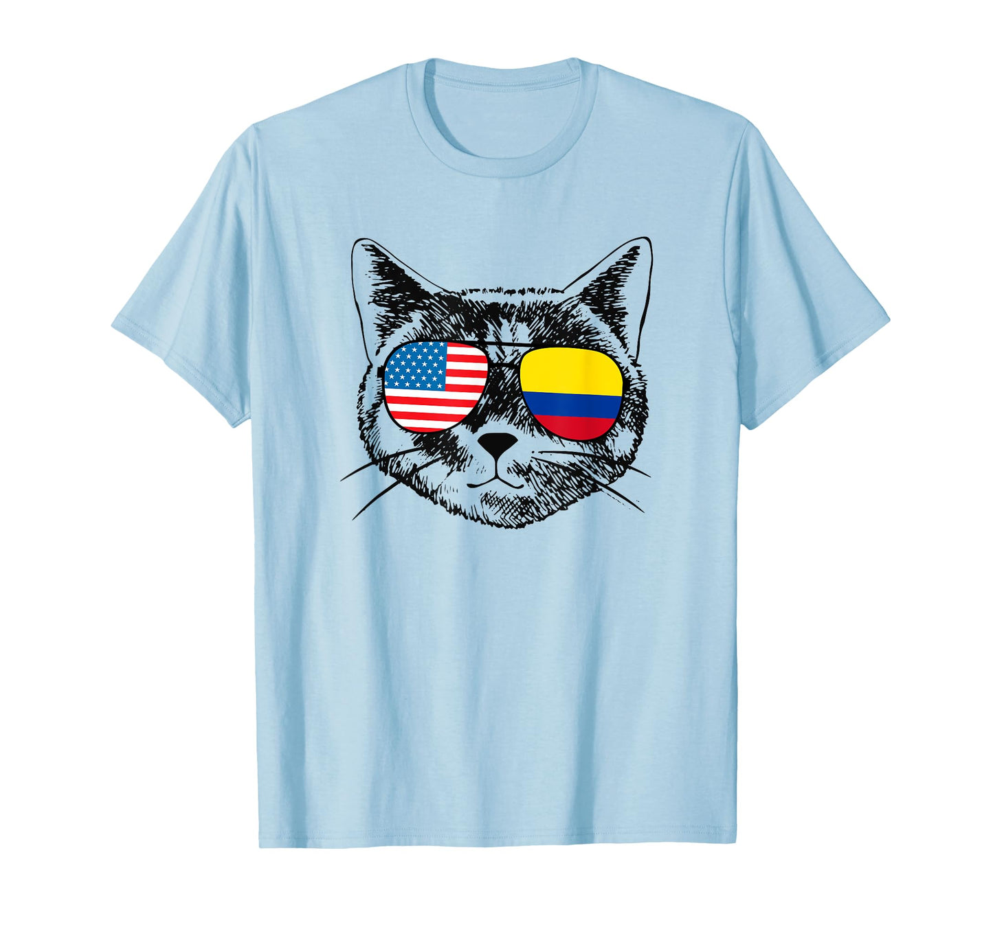 Funny Cat Half American Colombian Colombia Flag Men Women T-Shirt