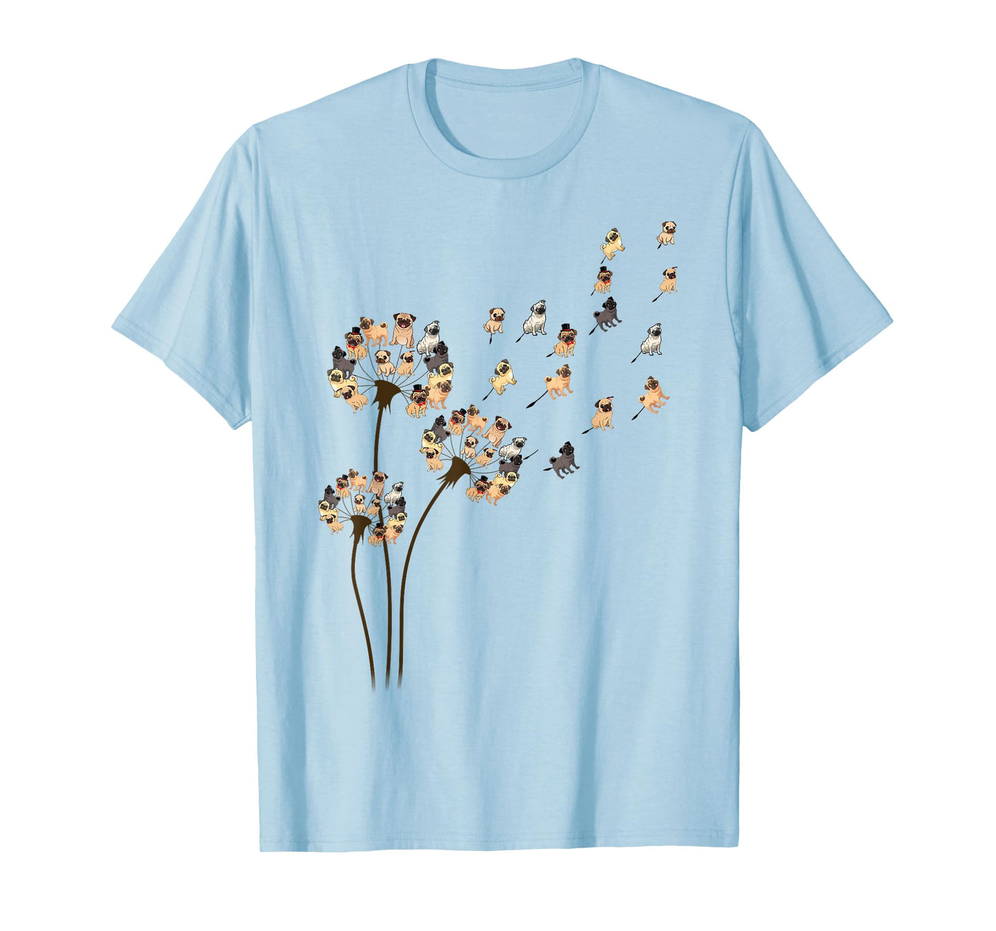 Flower Pug Dogs Dandelion Funny Animal Lovers Tees Men Women T-Shirt Small