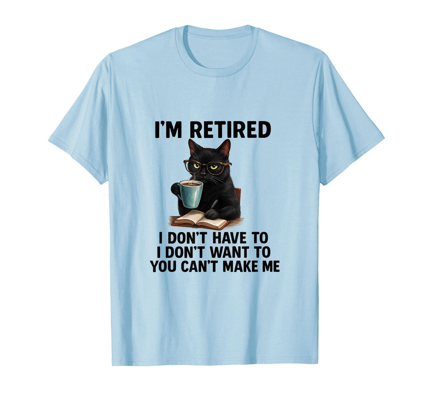 Funny Black Cat Coffee Lover Reading Quirky Gift for Retiree T-Shirt