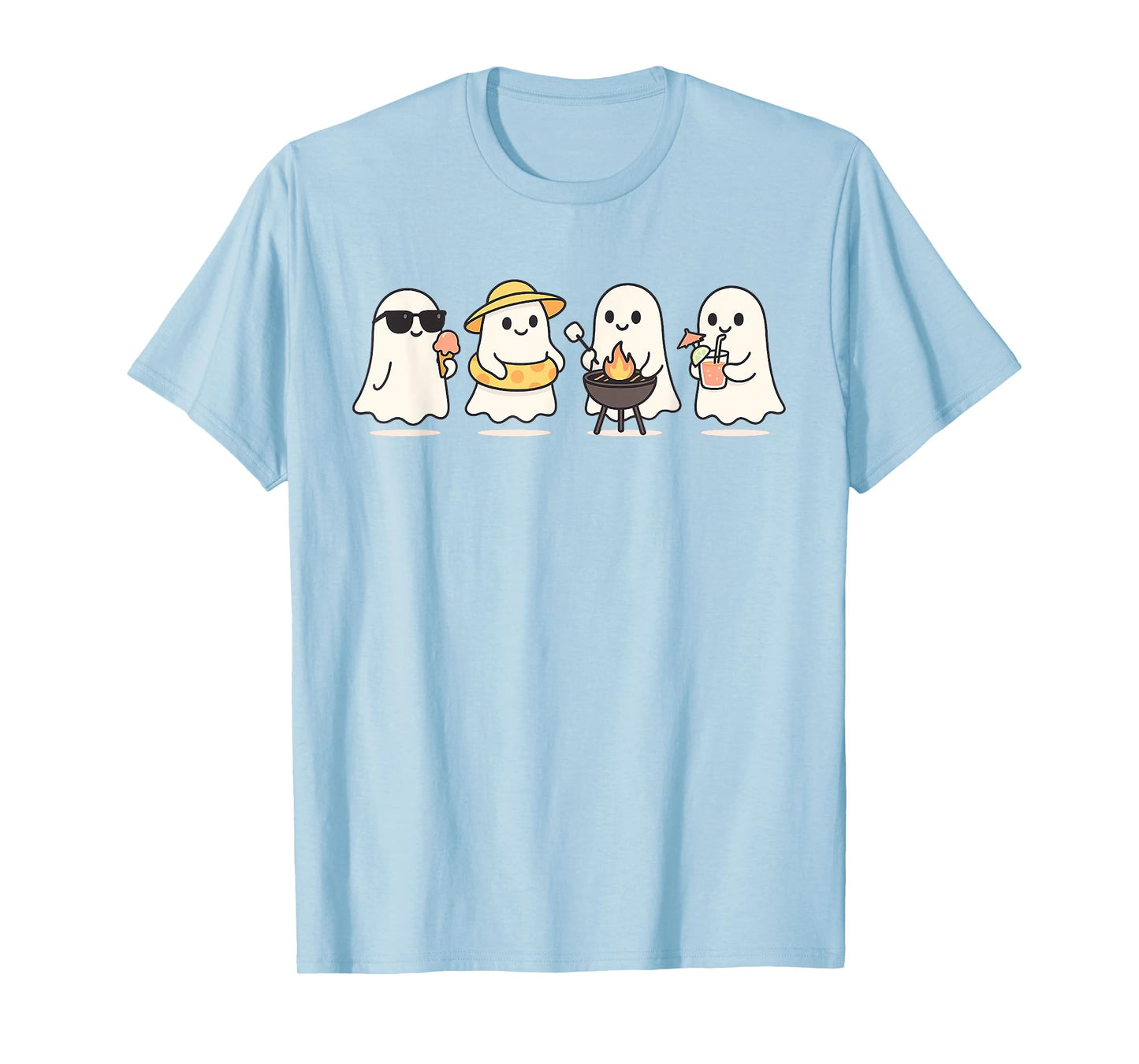 cute Ghost Beach vacation summer Halloween BBQ ice cream T-Shirt