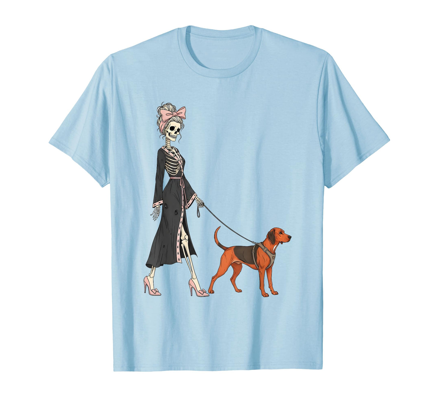 Skeleton Redbone Coonhound Dog Walking Halloween Women T-Shirt