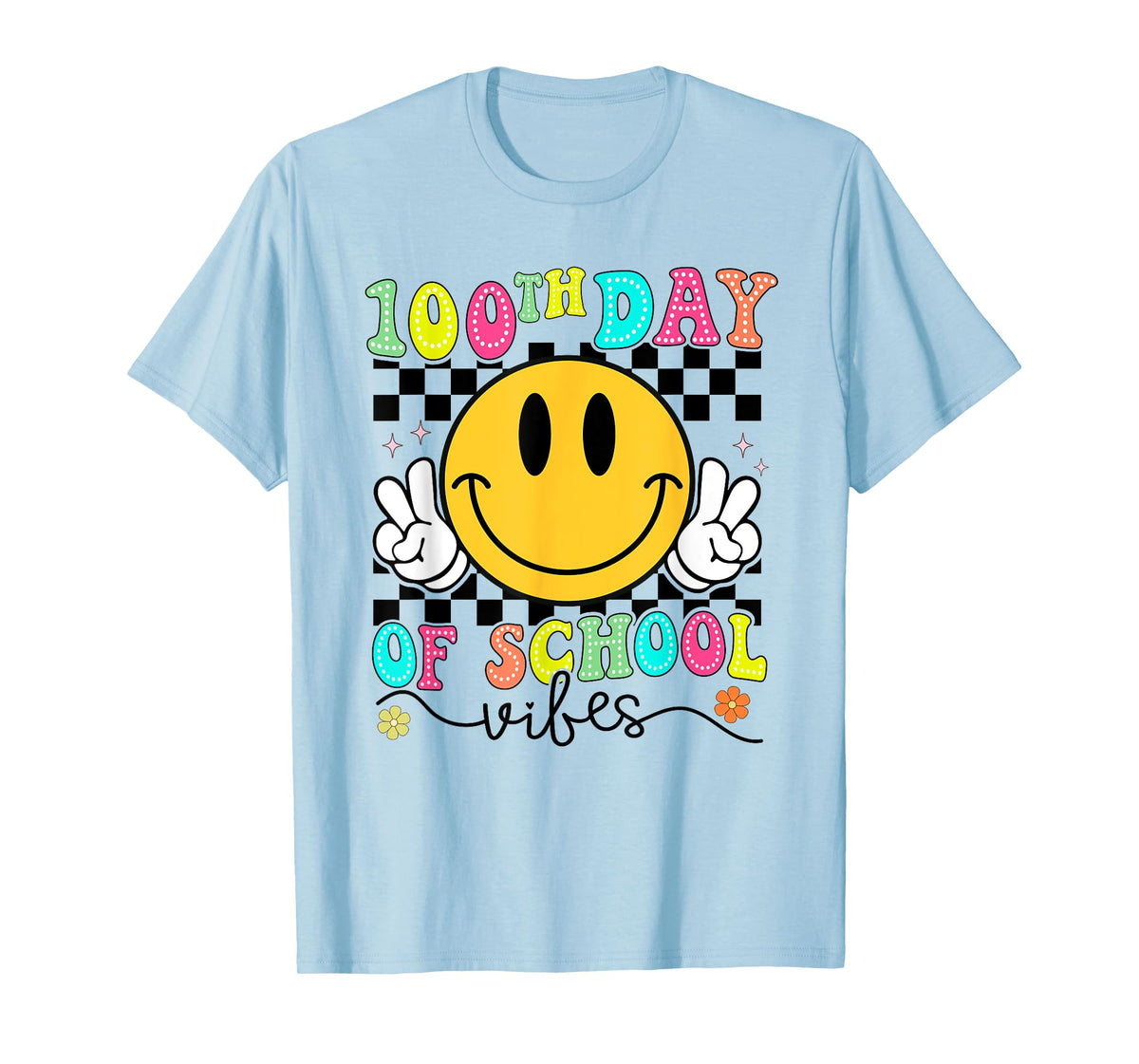 100th Day of School Vibes Cute Smile Face 100 Days Groovy T-Shirt