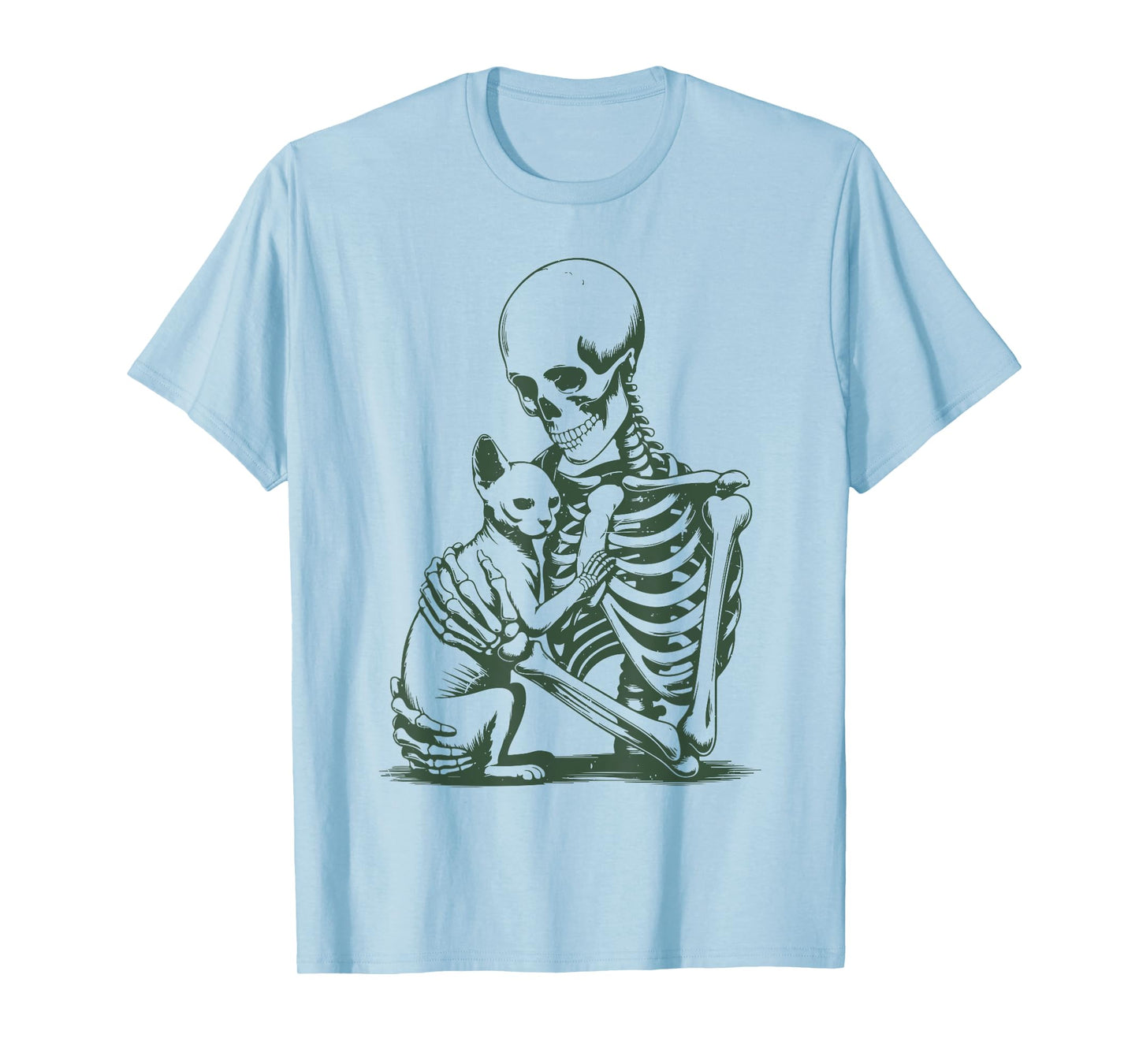 Vintage Skeleton Holding Sphynx Cat Halloween Funny Women T-Shirt
