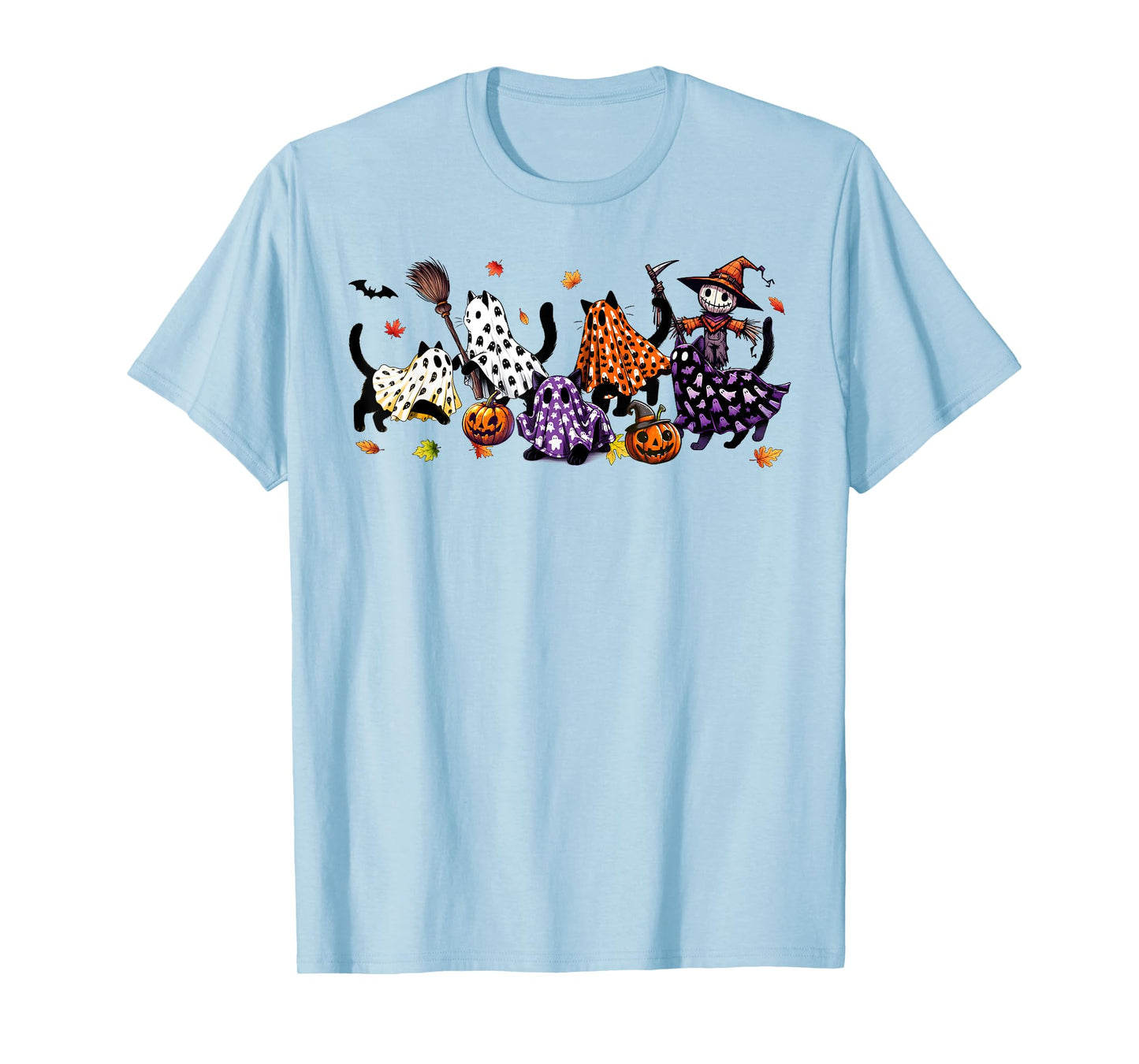 Black Cats in Cute Ghost Cat Halloween T-Shirt for Men Women Kids