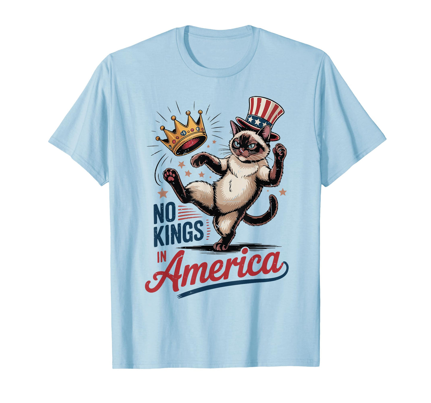 Siamese Cat No Kings in America 4th July Mom Dad Patriotic T-Shirt for Men Women Kids