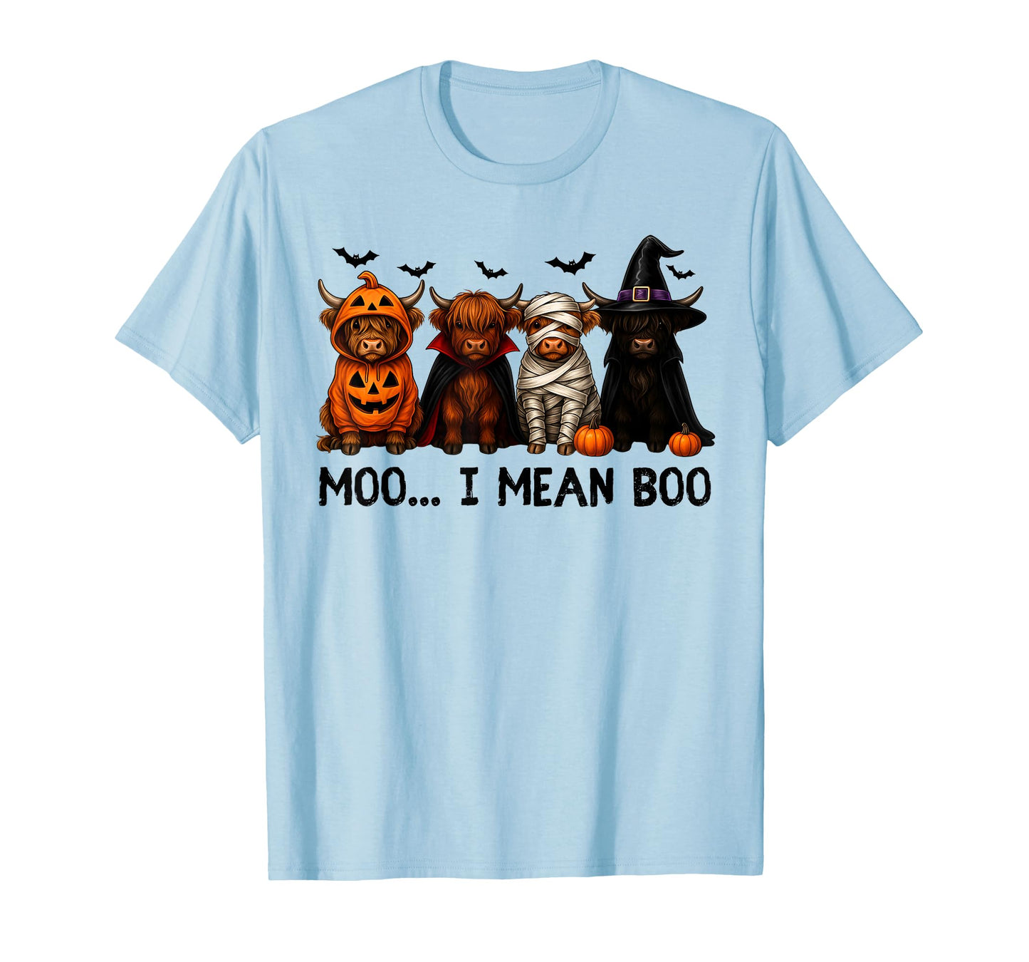 Moo I Mean Boo Funny Highland Cow with Halloween Costume T-Shirt