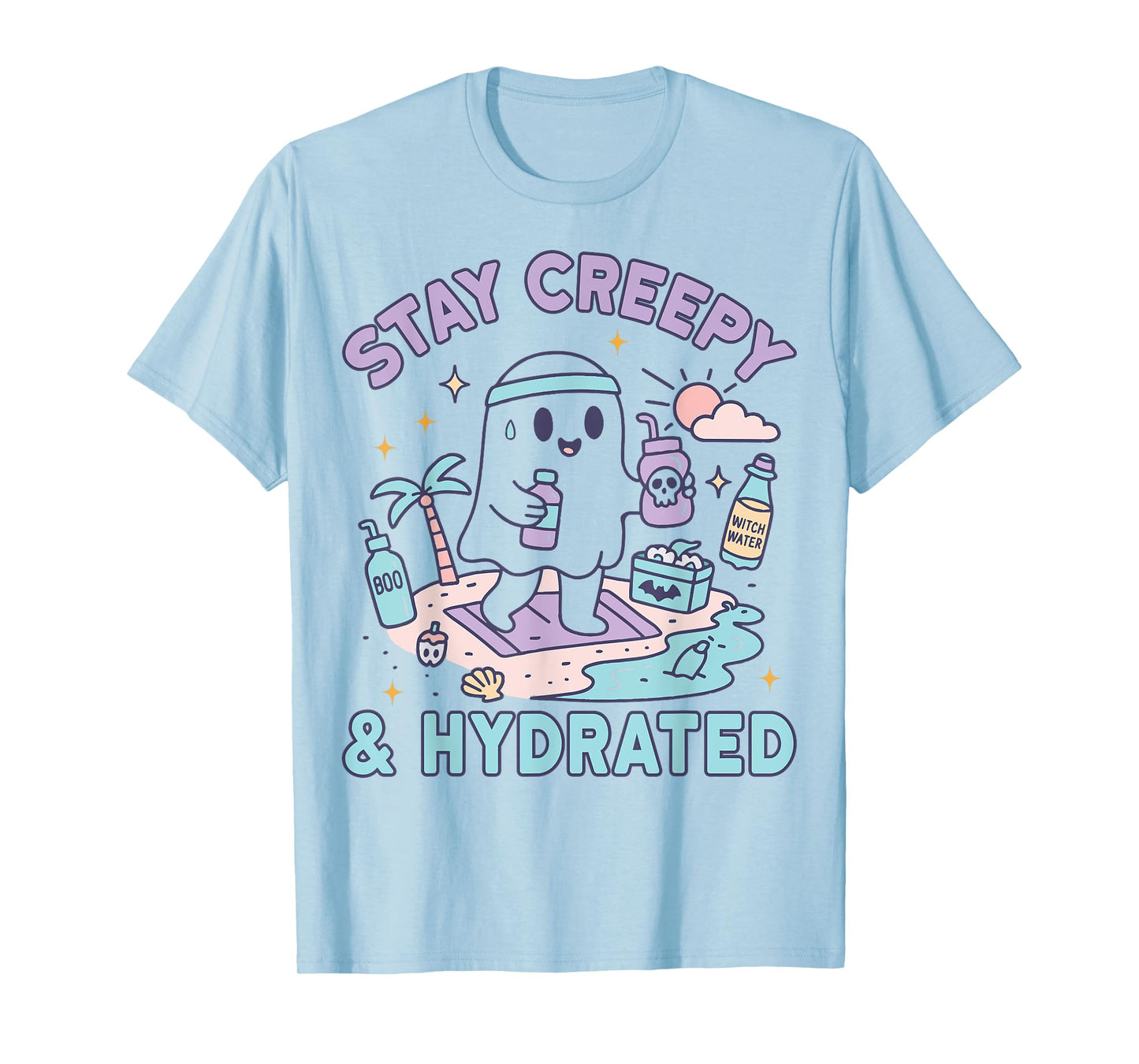 Stay Creepy And Hydrated Kawaii Ghost Workout T-Shirt