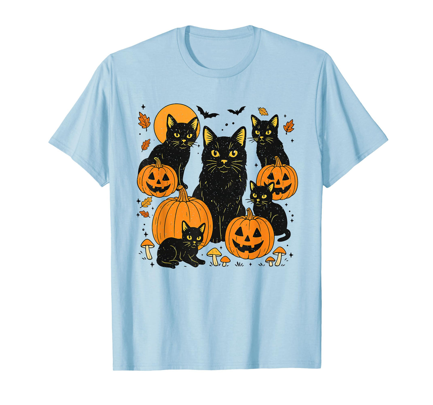Retro Black Meow Cat Pumpkin Halloween Kitty Spooky Season T-Shirt