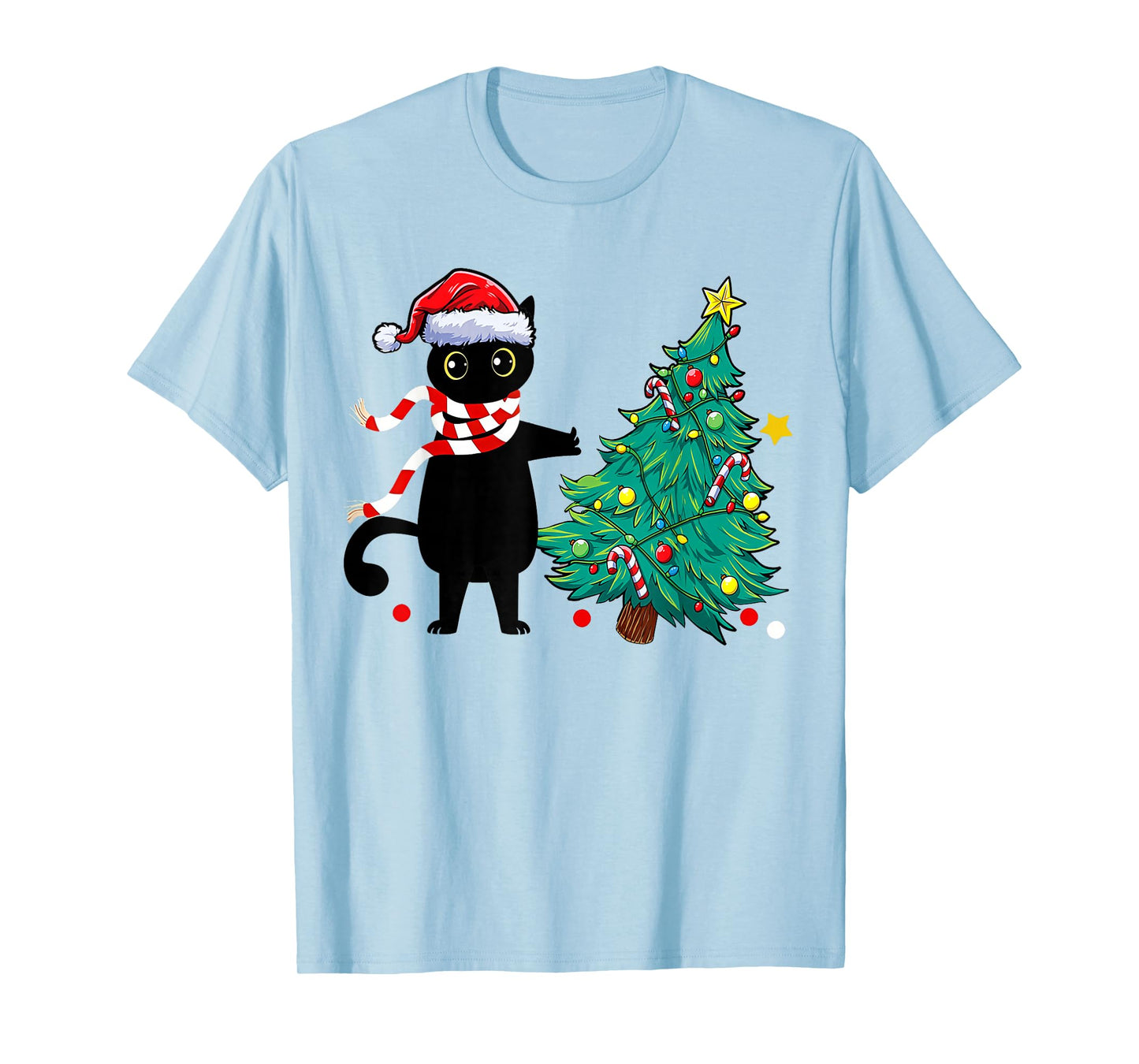 Christmas Cat for Women Men Family Funny Black Cat Tree T-Shirt