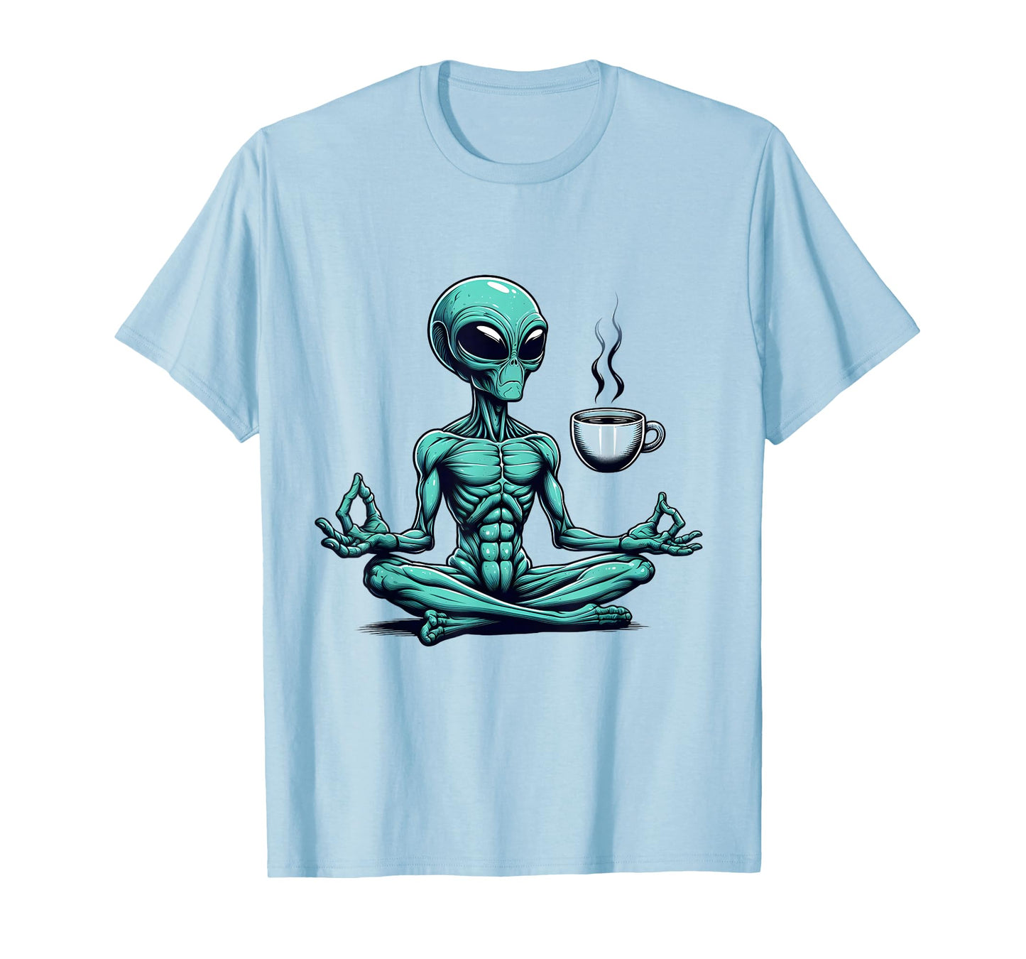 Alien Yoga With Coffee Mug UFO Lover Funny Meditate Poses T-Shirt