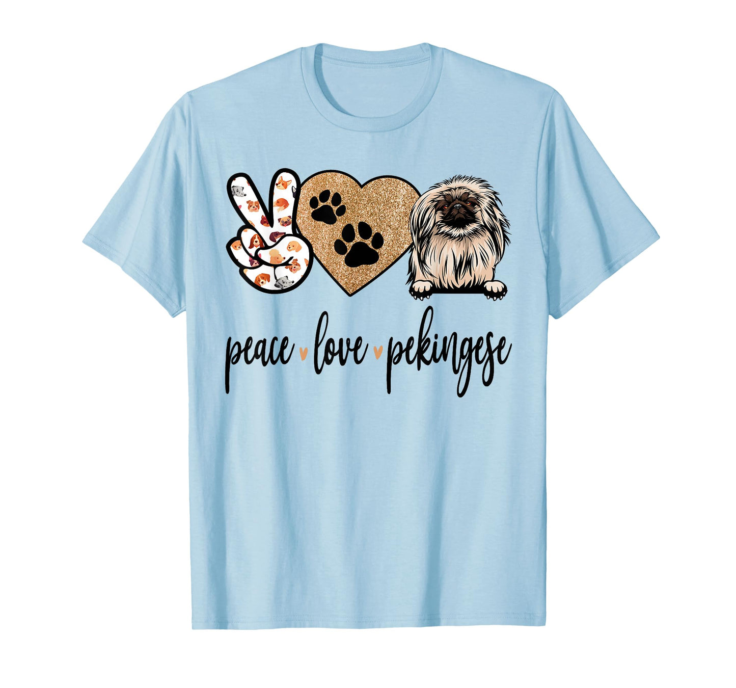 Funny Peace Love Pekingese Dog Lover T-Shirt
