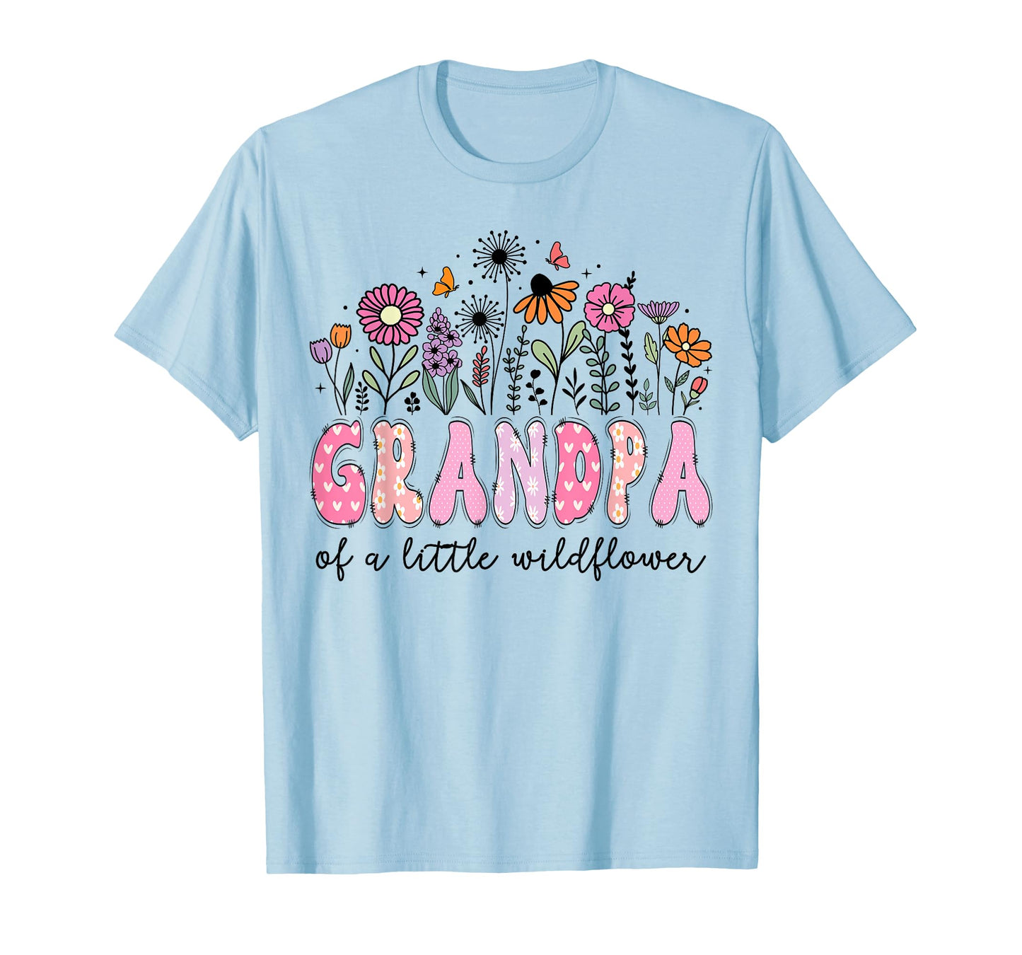 Grandpa Of The Little Wildflower Pink Floral Birthday Girl T-Shirt