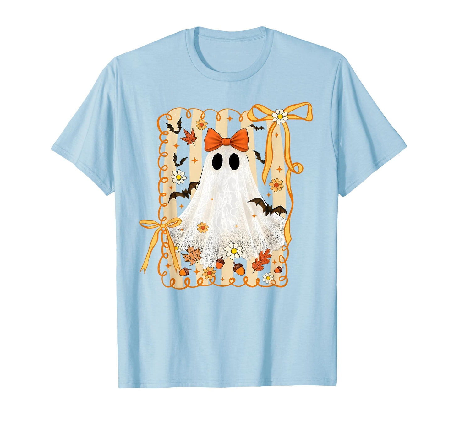 Coquette Bow Ghost Halloween Spooky Lace Ghost Girl Women T-Shirt