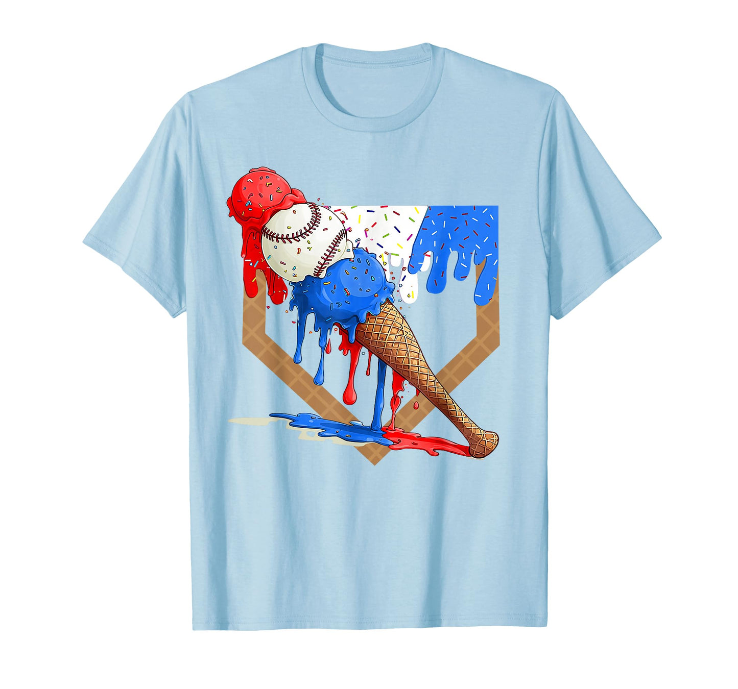 4th of July Red White and Blue Baseball Ice Cream Drip Boys T-Shirt