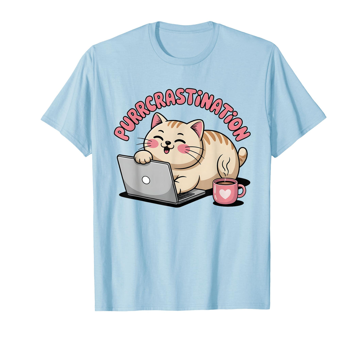 Purrcrastination Funny Cat Laptop Humor T-Shirt