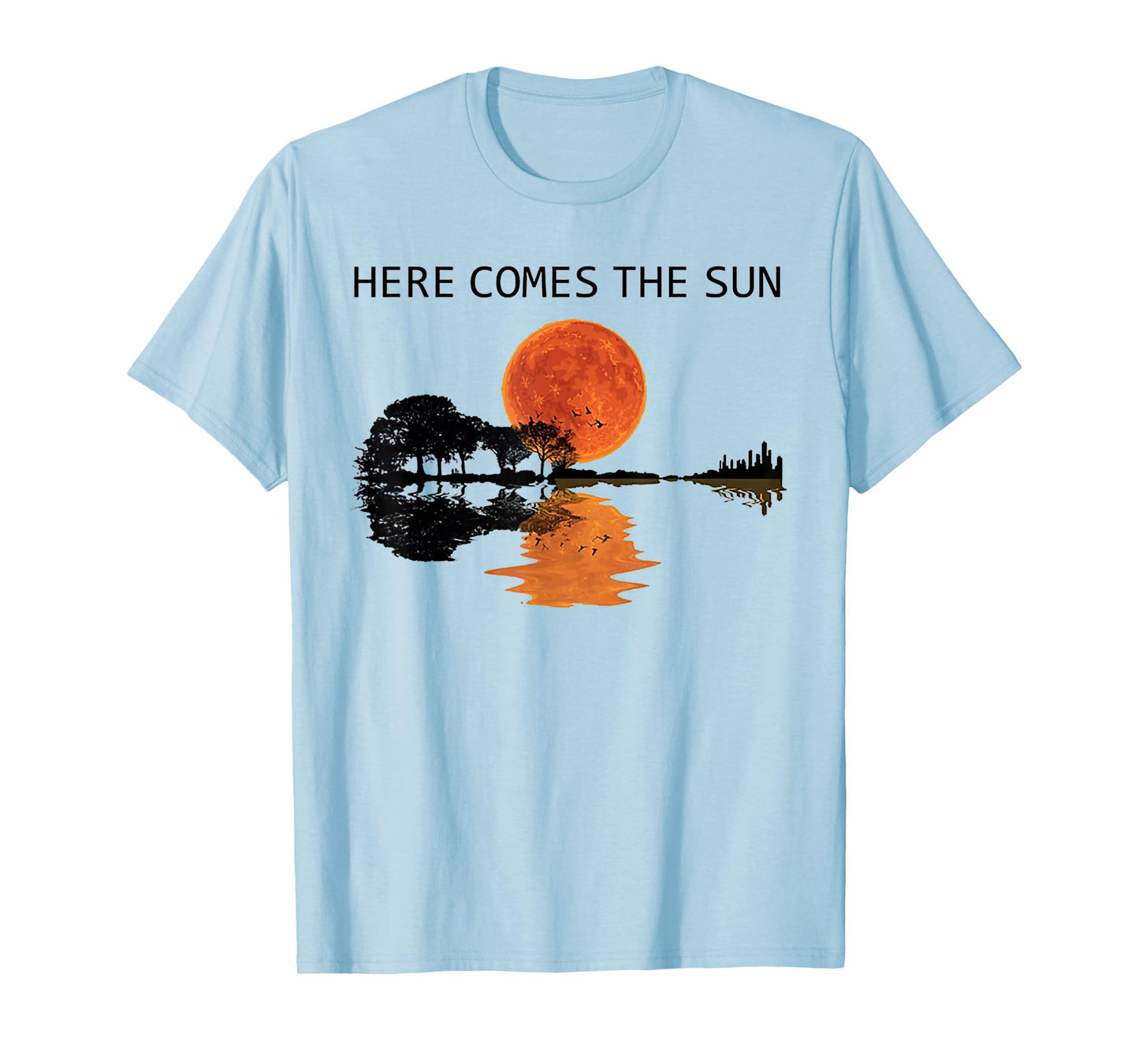 Here Comes The Sun Guitar Shadow Water Retro Sunset T-Shirt