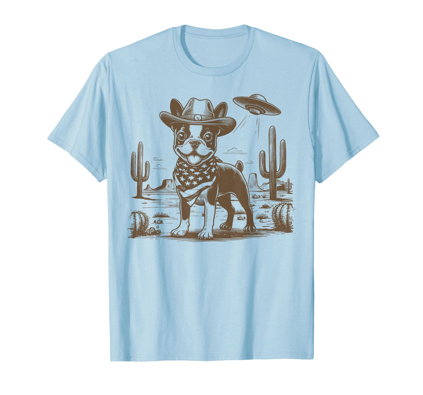 Boston Terrier Cowboy Western UFO Alien Vintage T-Shirt