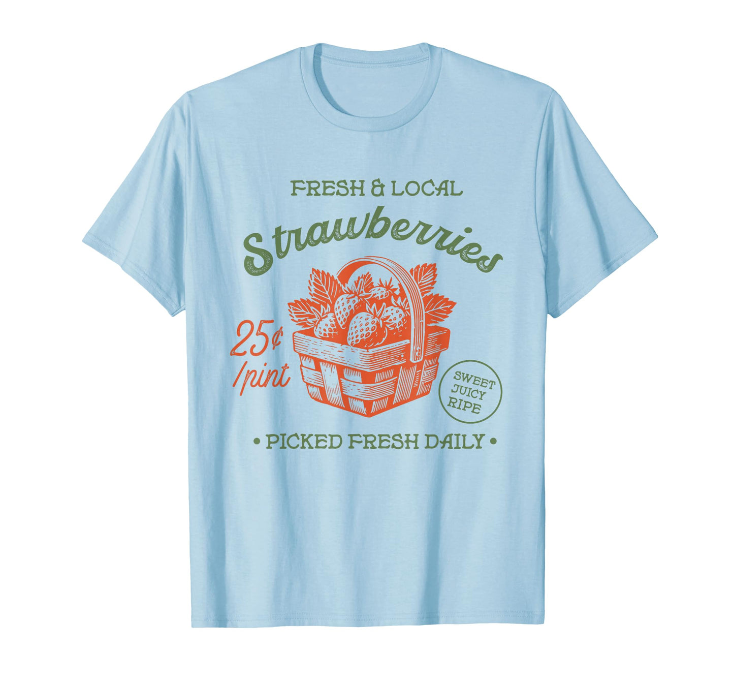 Fresh & Local Strawberries Basket Retro Farmer Market Tee T-Shirt