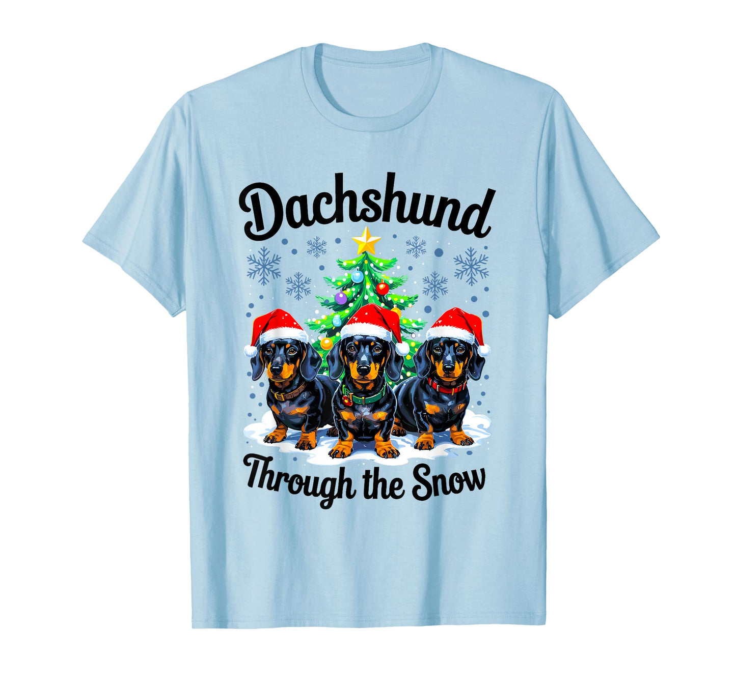 Funny Dachshund Through The Snow Christmas Light Dog Lovers T-Shirt