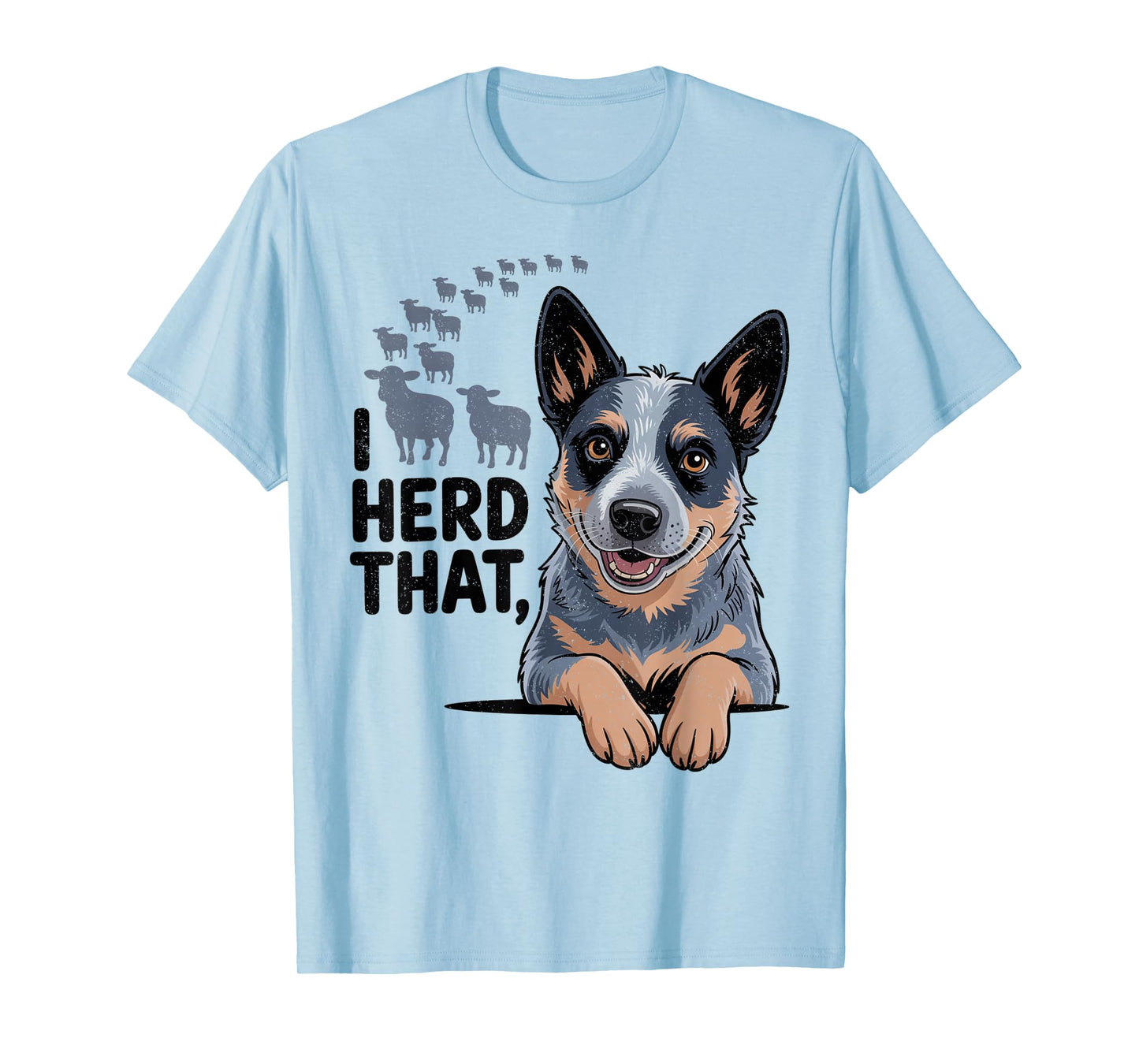 Cute Blue Heeler Illustration with Sheep and Farm Theme T-Shirt