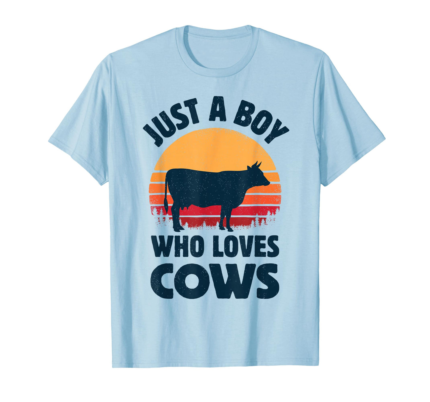 Cow Just A Boy Who Loves Retro Farm Animal Farmer Sunset T-Shirt