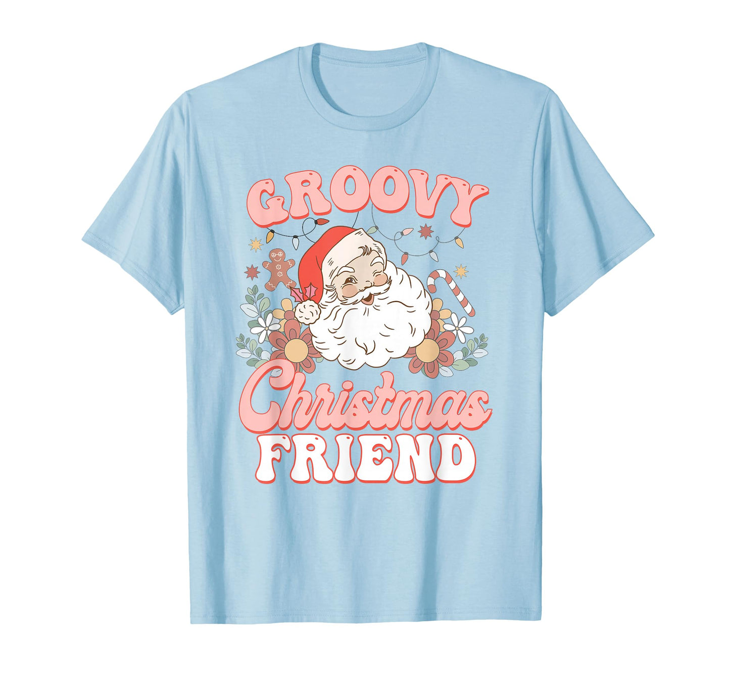 Friend Groovy Christmas Pink Vintage Santa Retro Family T-Shirt