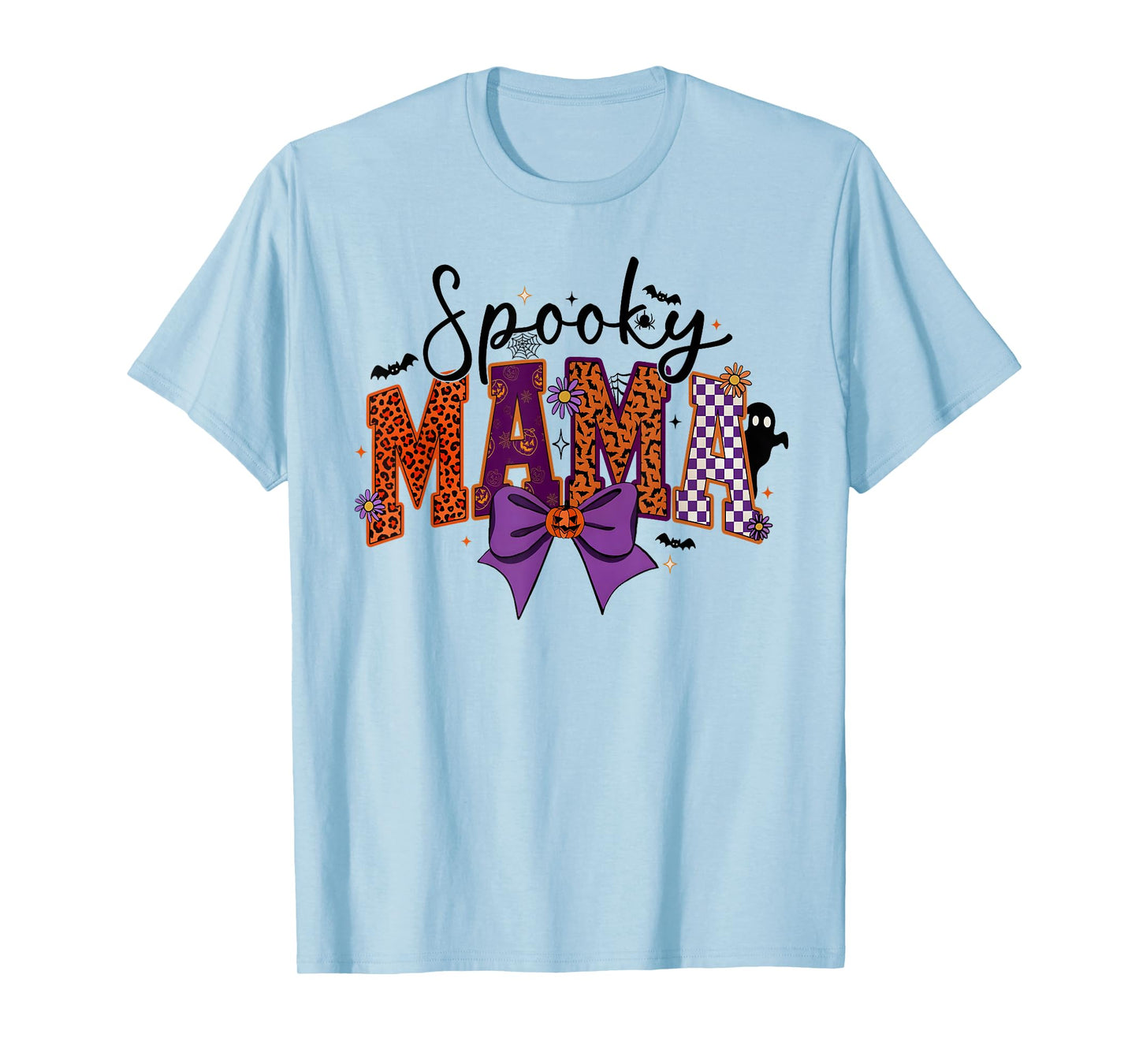 Spooky Mama Groovy Vintage Ghost Halloween Coquette Bow T-Shirt