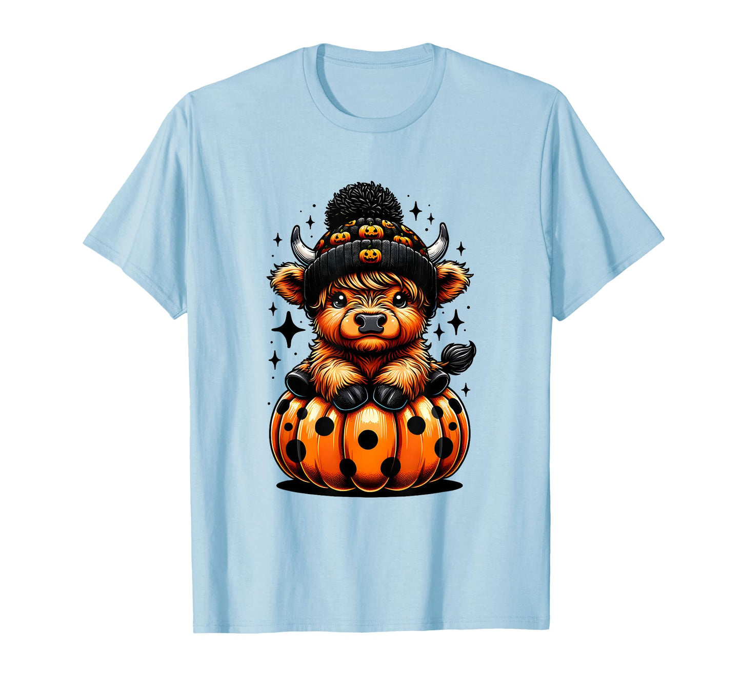 Cute Highland Cow Halloween With Pumpkin Spooky Season Funny T-Shirt