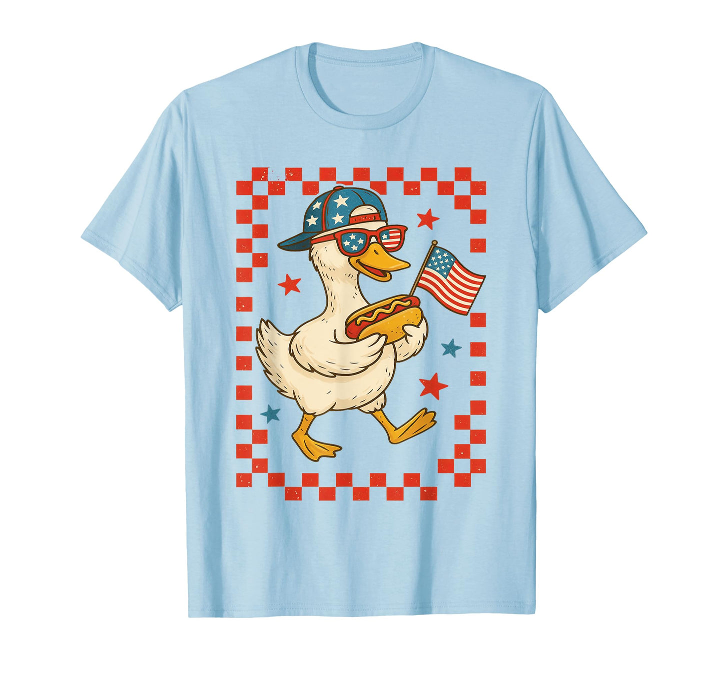 Patriotic Duck with Hot Dog and Flag Funny 4th of July USA T-Shirt for Men Women Girls Kids