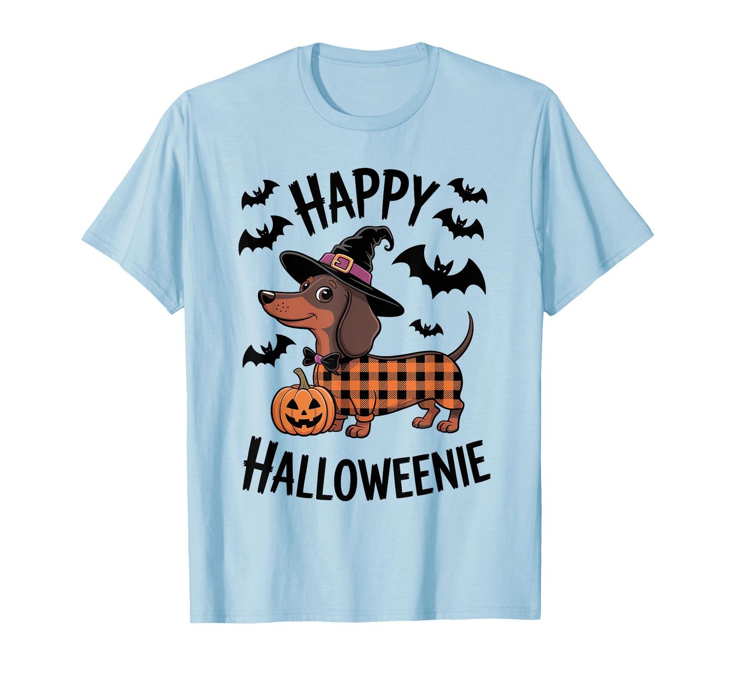 Happy Halloweenie Buffalo Plaid Funny Dachshund Halloween T-Shirt