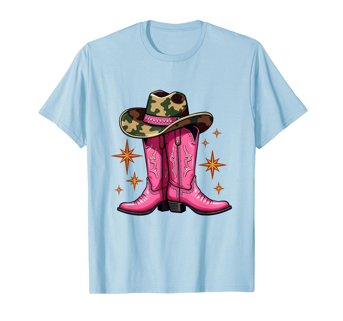 Pink Cowboy Boots & Camo Hat Country Western T-Shirt