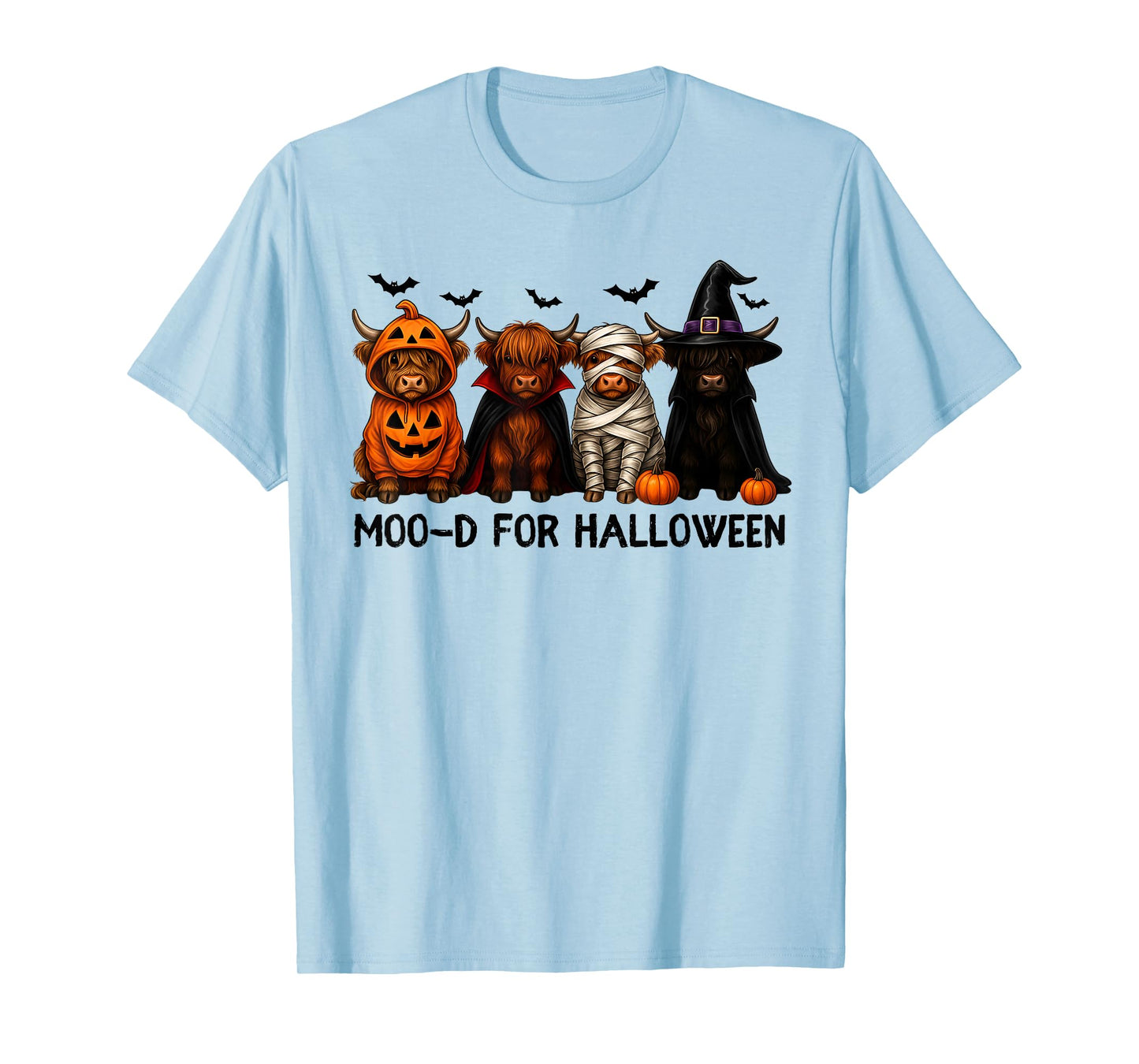 Funny Highland Cow with Spooky Halloween Costume Farmer T-Shirt