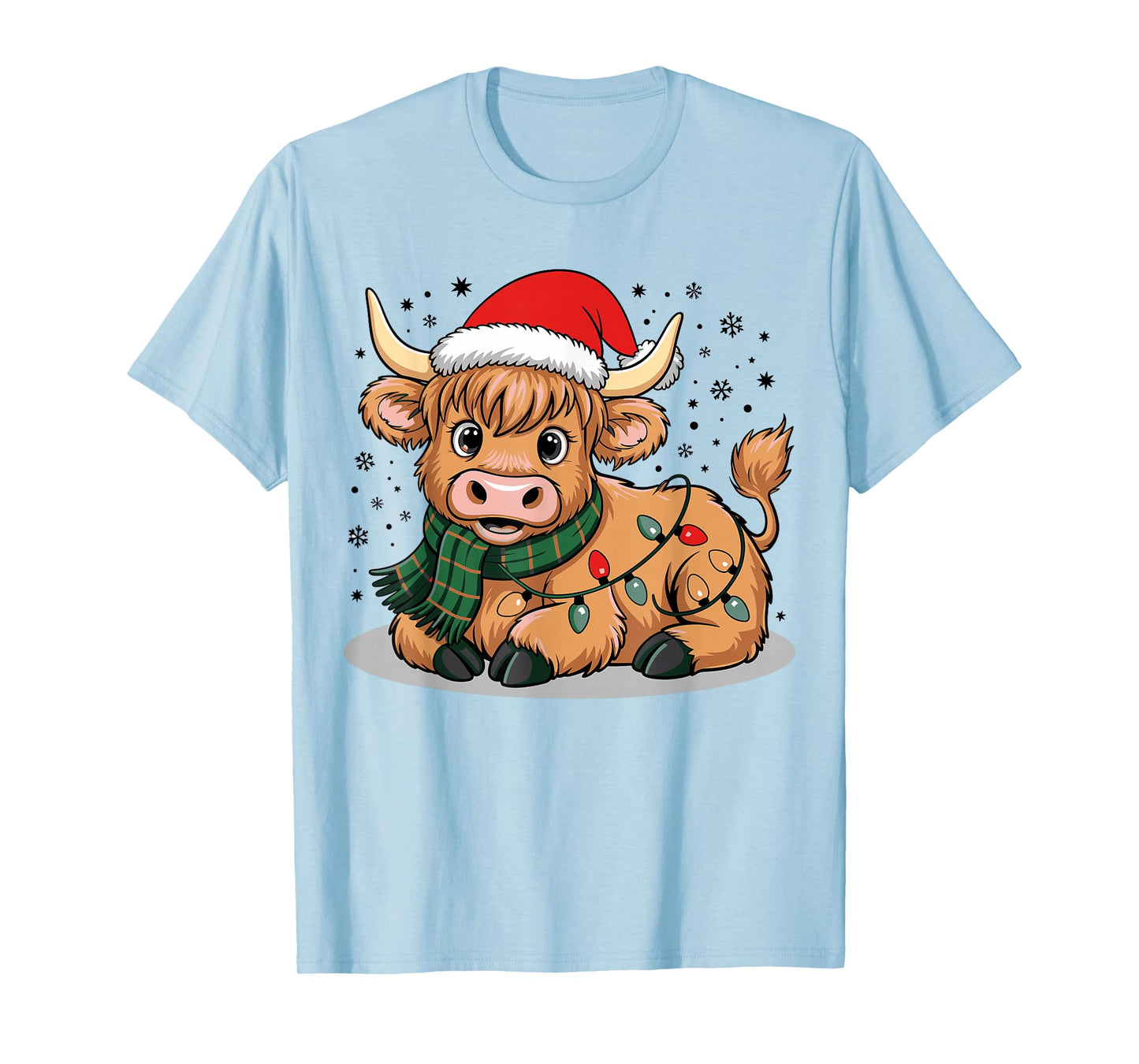 Scottish Highland Cow Christmas Lights Xmas Party Animal T-Shirt