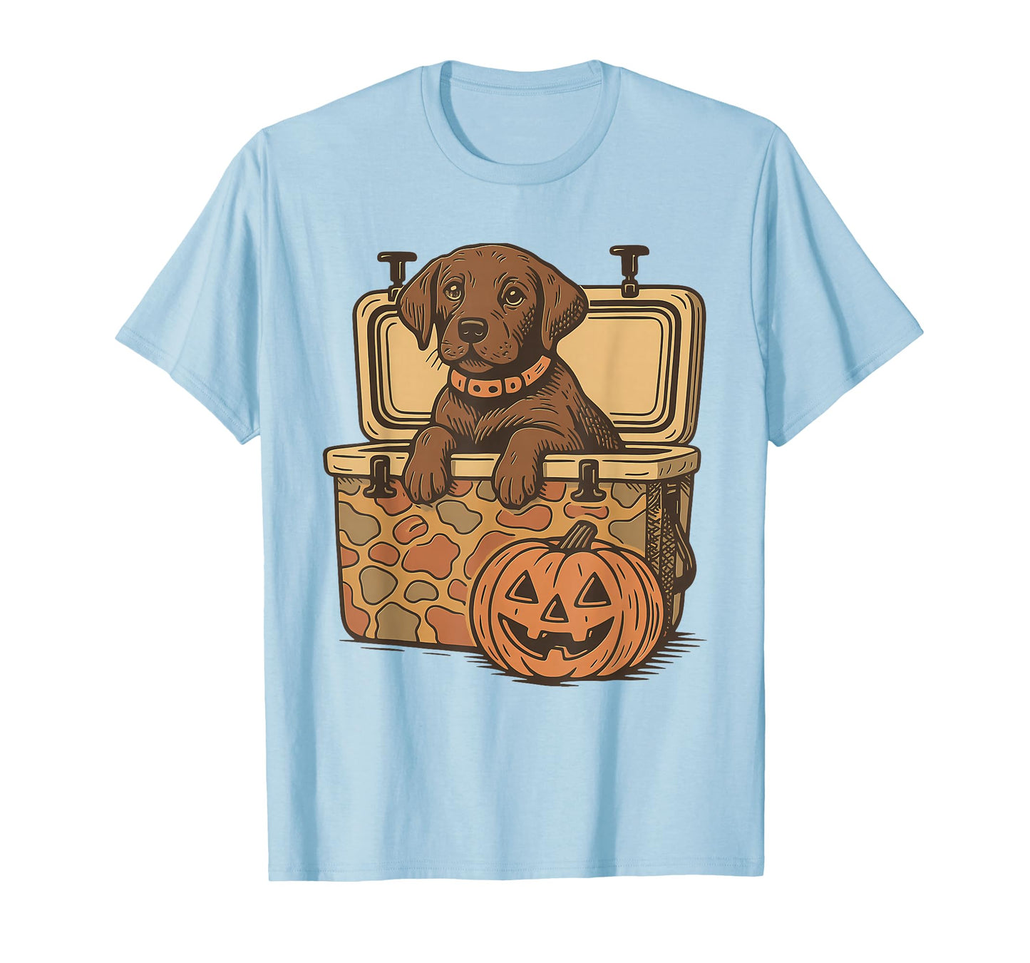 Halloween Brown Lab Pumpkin Face, Retro Camo Hunting Dog T-Shirt
