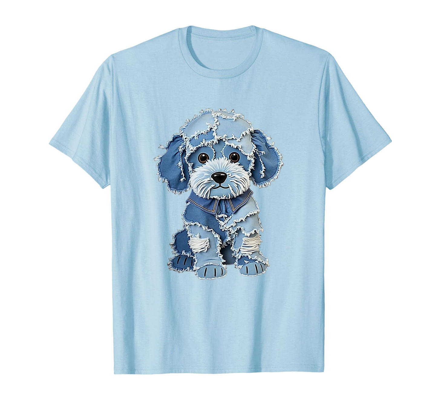 Retro Funny Denim Patch Animal Dog Print T-Shirt