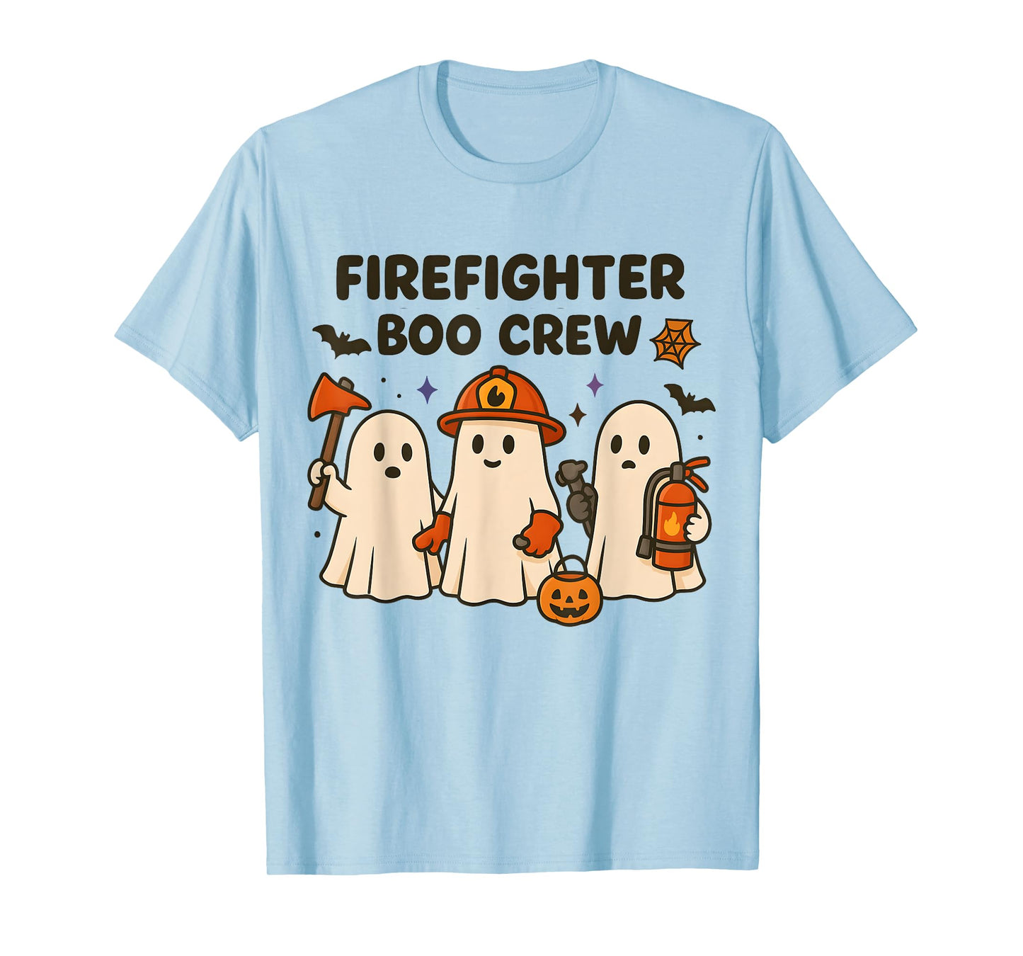 Firefighter Boo Crew Funny Ghost Matching Halloween Costume T-Shirt
