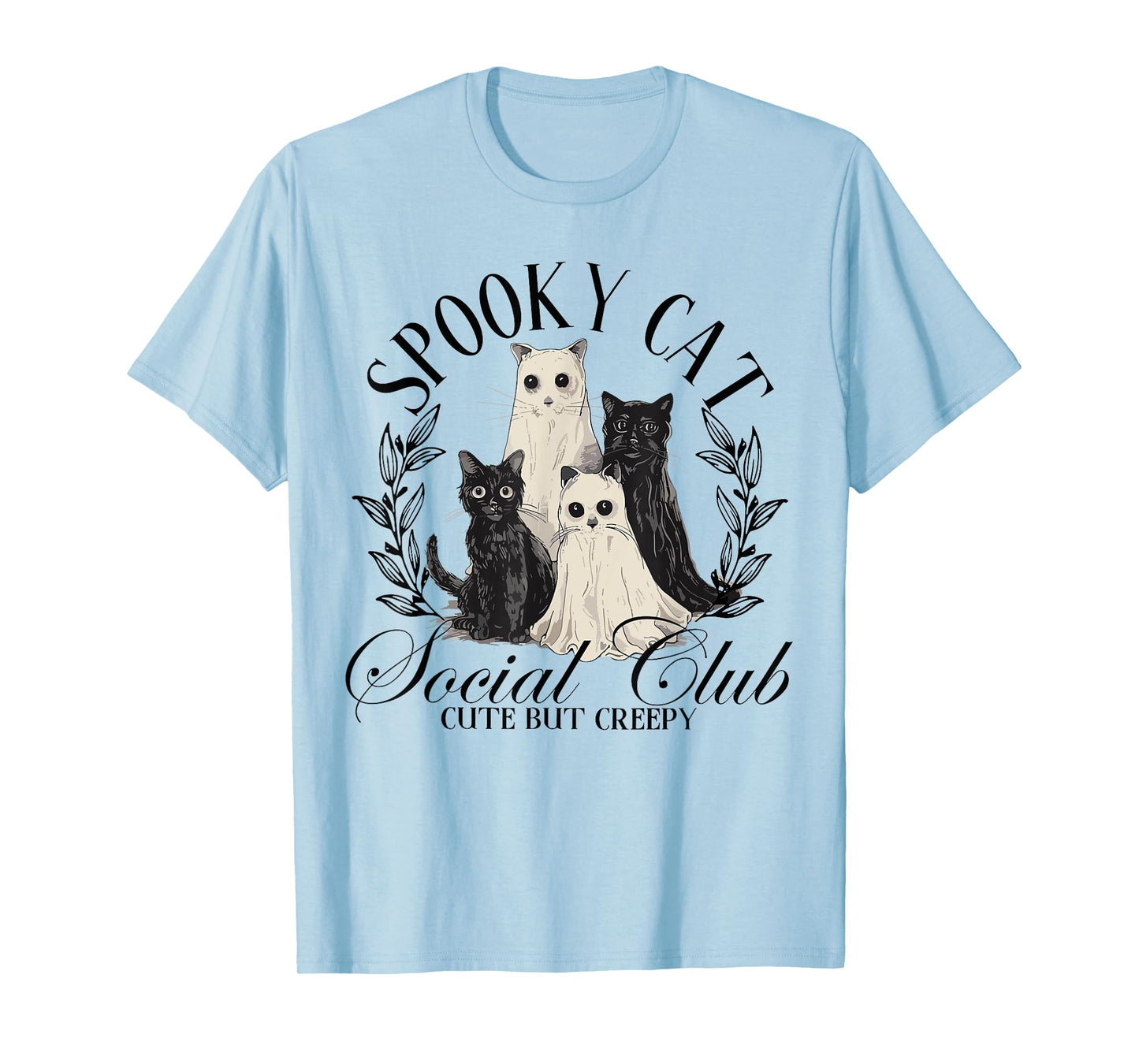 Spooky Cat Social Club Ghost Cat Halloween Gothic Black Cat Men Women Kids T-Shirt