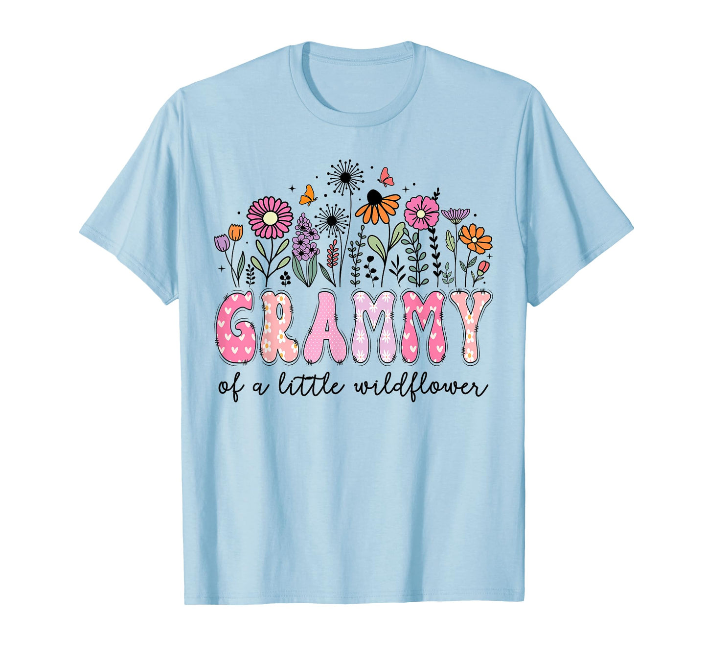 Grammy Of The Little Wildflower Pink Floral Birthday Girl T-Shirt