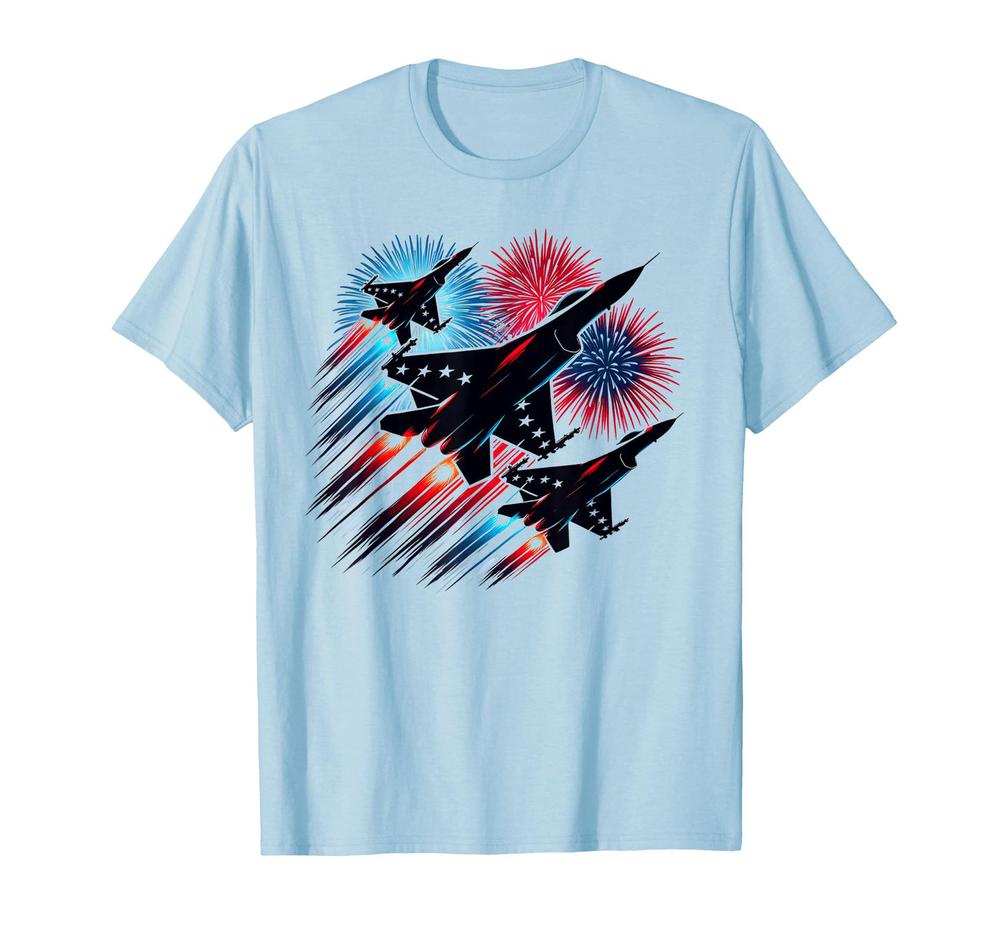 July 4th Fighter Jets Patriotic Red White & Blue Fireworks T-Shirt for Women Kids Men