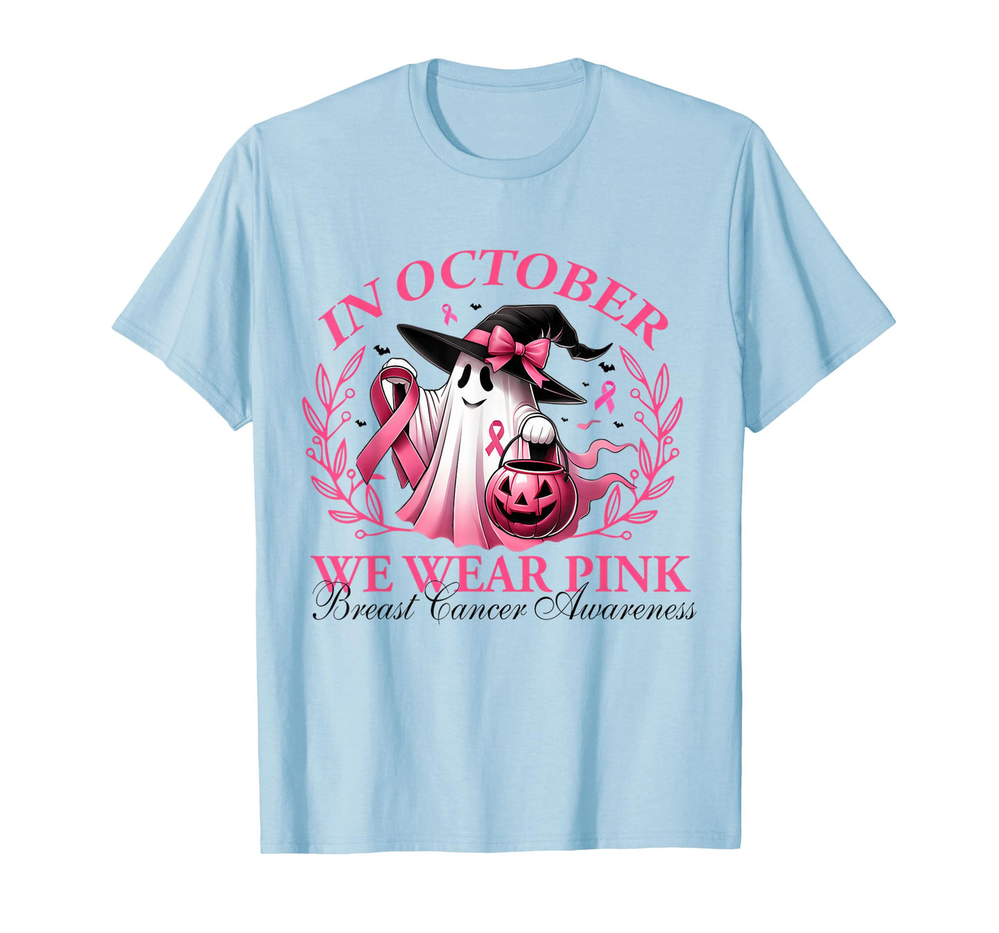 In October We Wear Pink Breast Cancer Halloween Boo T-Shirt
