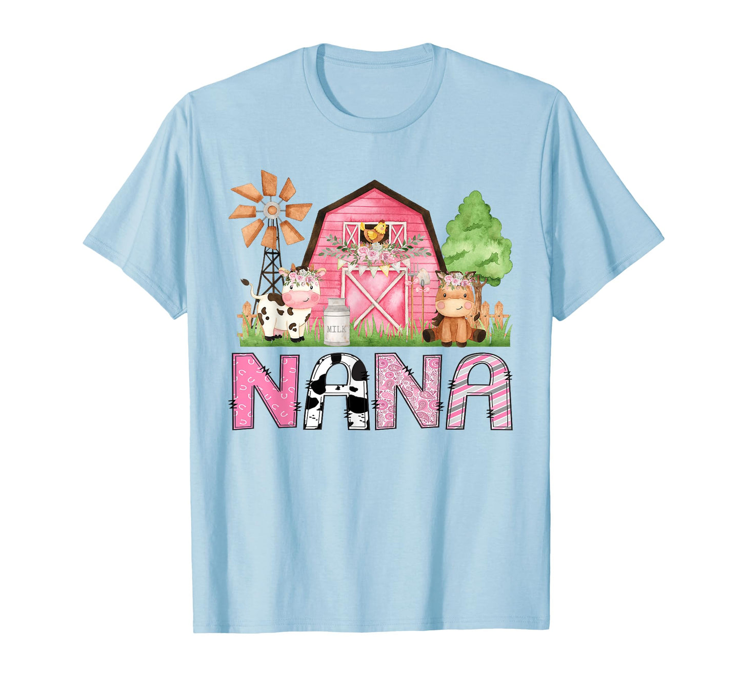 Nana Pink Farm Animal Birthday Kids Matching Family T-Shirt