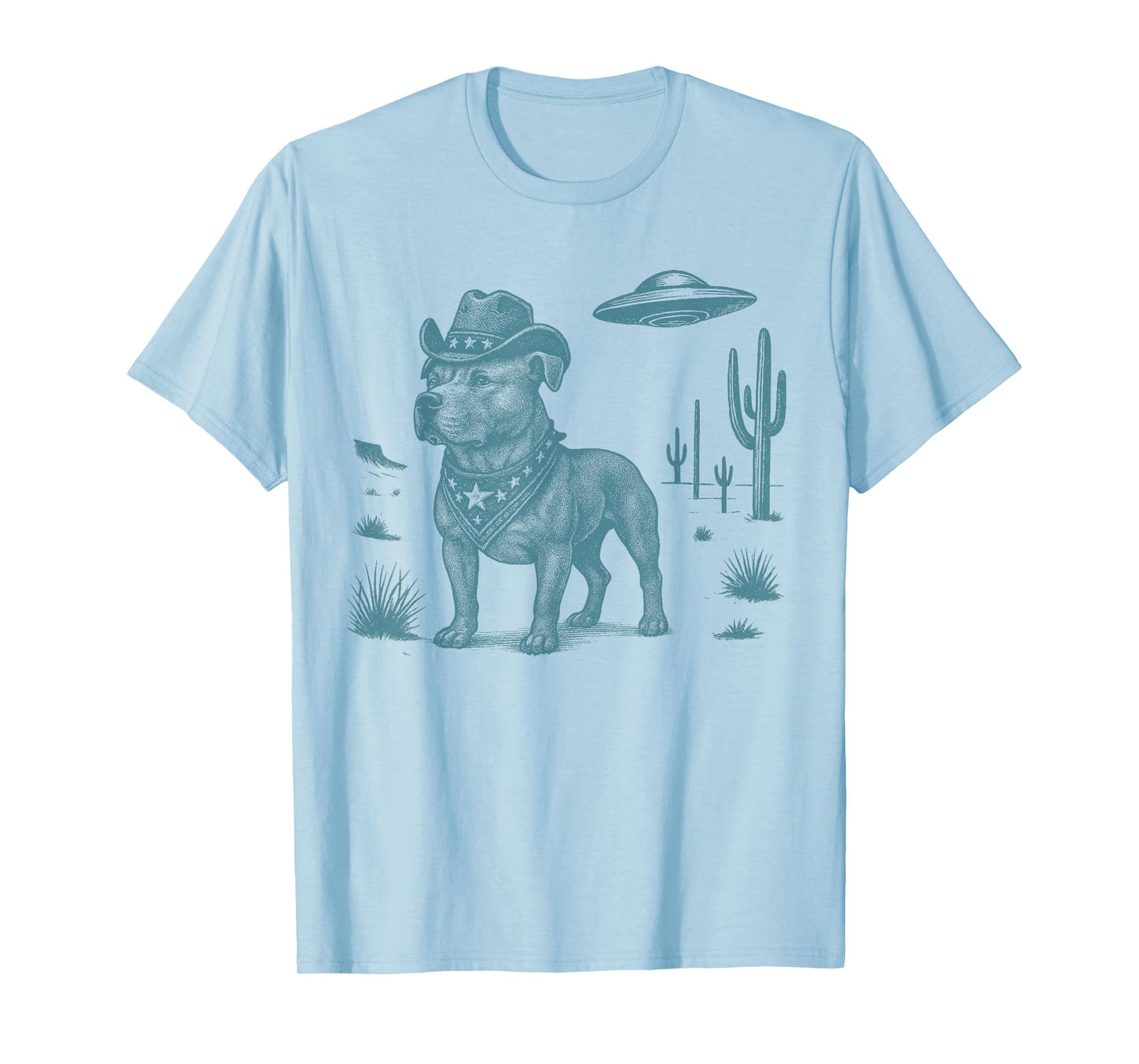 Pitbull Cowboy Vintage UFO Western Country Dog Lovers Gift T-Shirt