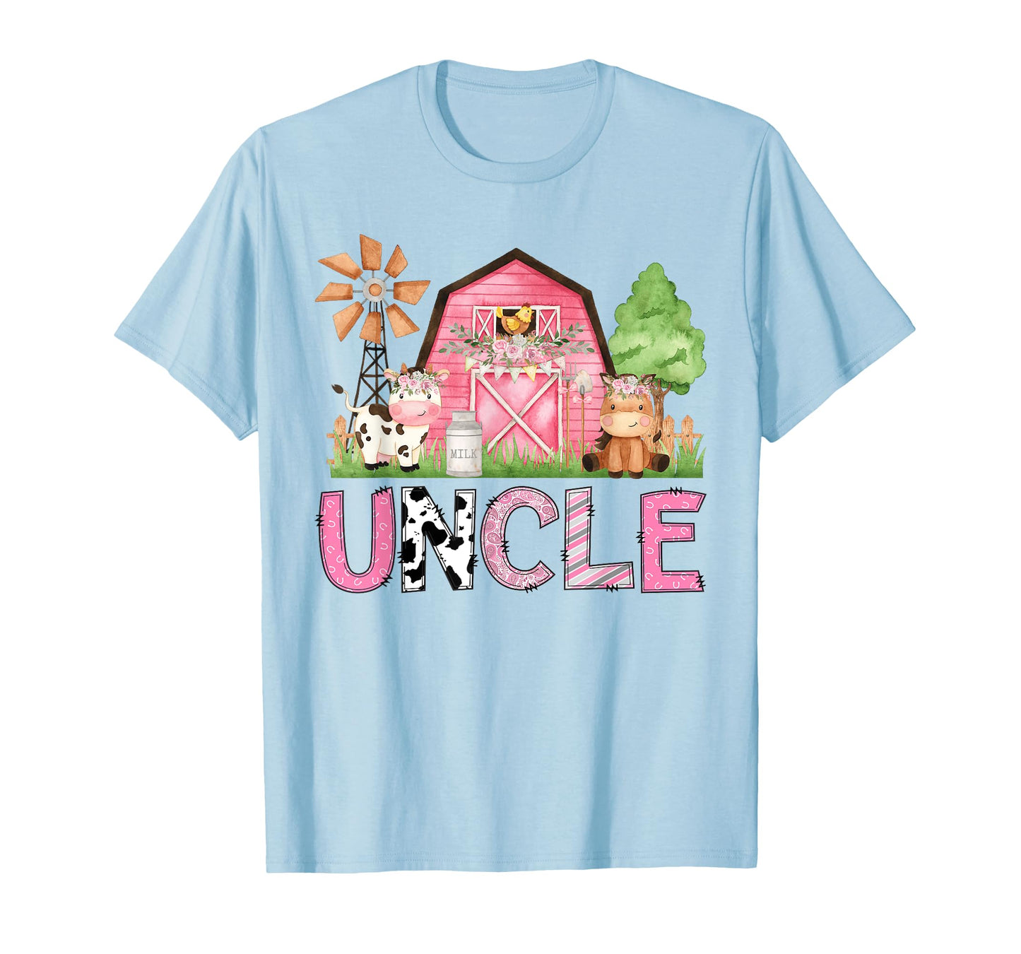 Uncle Pink Farm Animal Birthday Kids Matching Family T-Shirt