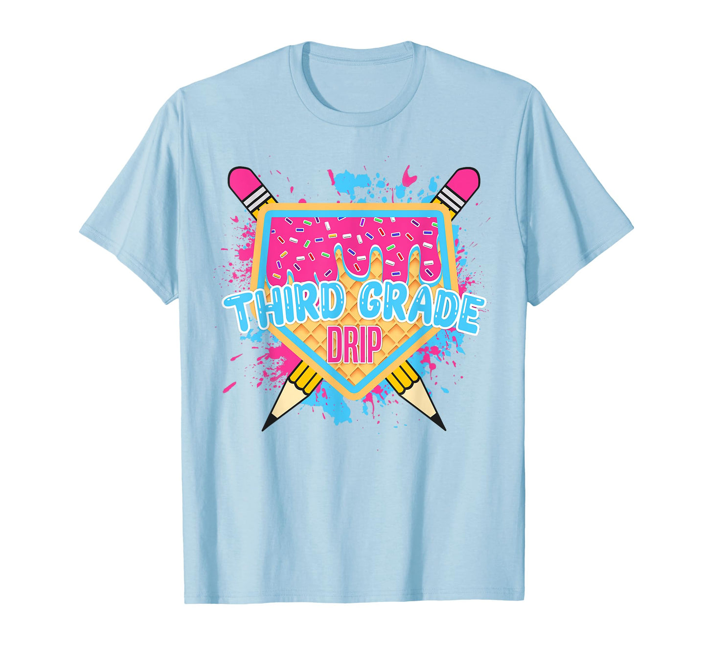 Third Grade Drip Ice Cream Home Plate Baseball Teachers Kids T-Shirt