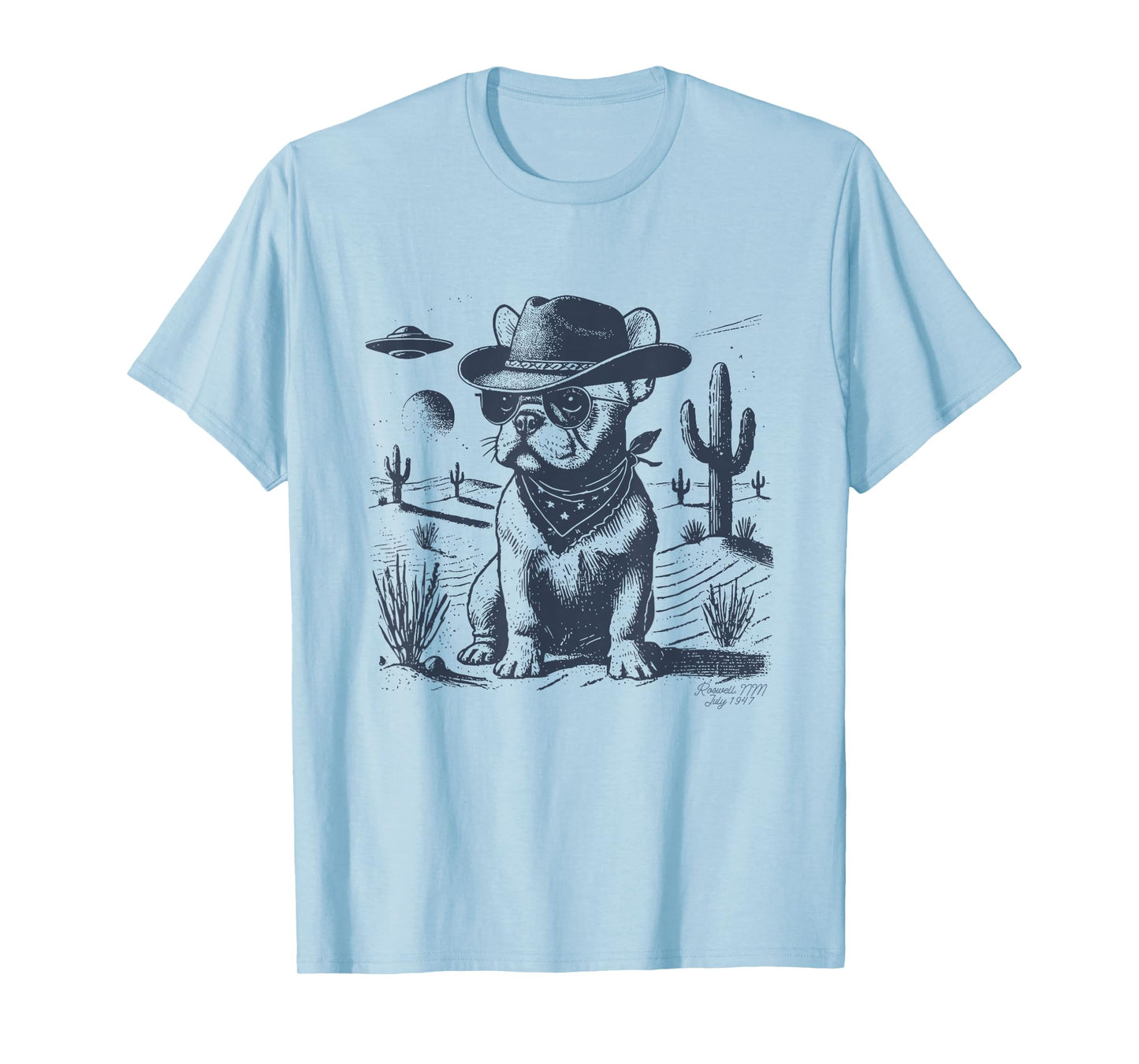 French Bulldog Frenchie Cowboy UFO Vintage Dog Mom Pet Dad T-Shirt