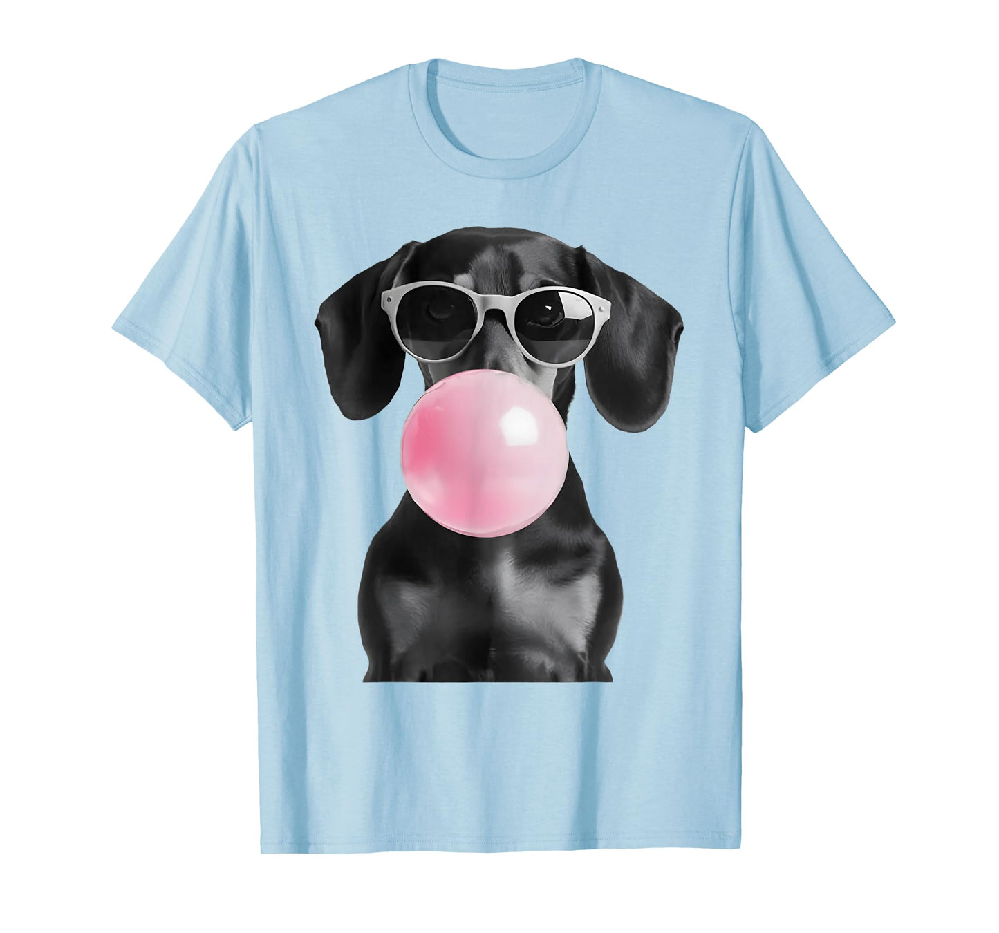 Cute Black Dachshund Dog with Heart Glasses Bubble Gum T-Shirt