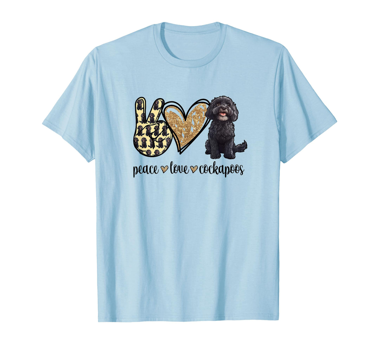 Womens Cute Illustration Peace Love Black Cockapoo Lover T-Shirt