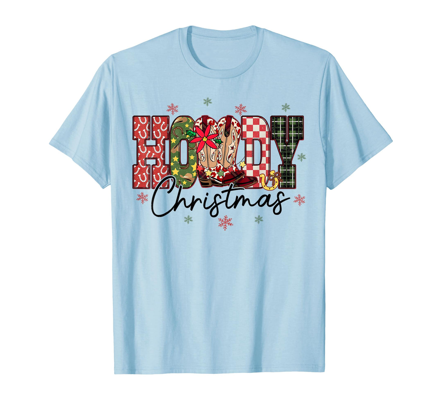 Howdy Christmas Boots Cowgirl Western Checkered Plaid Xmas T-Shirt