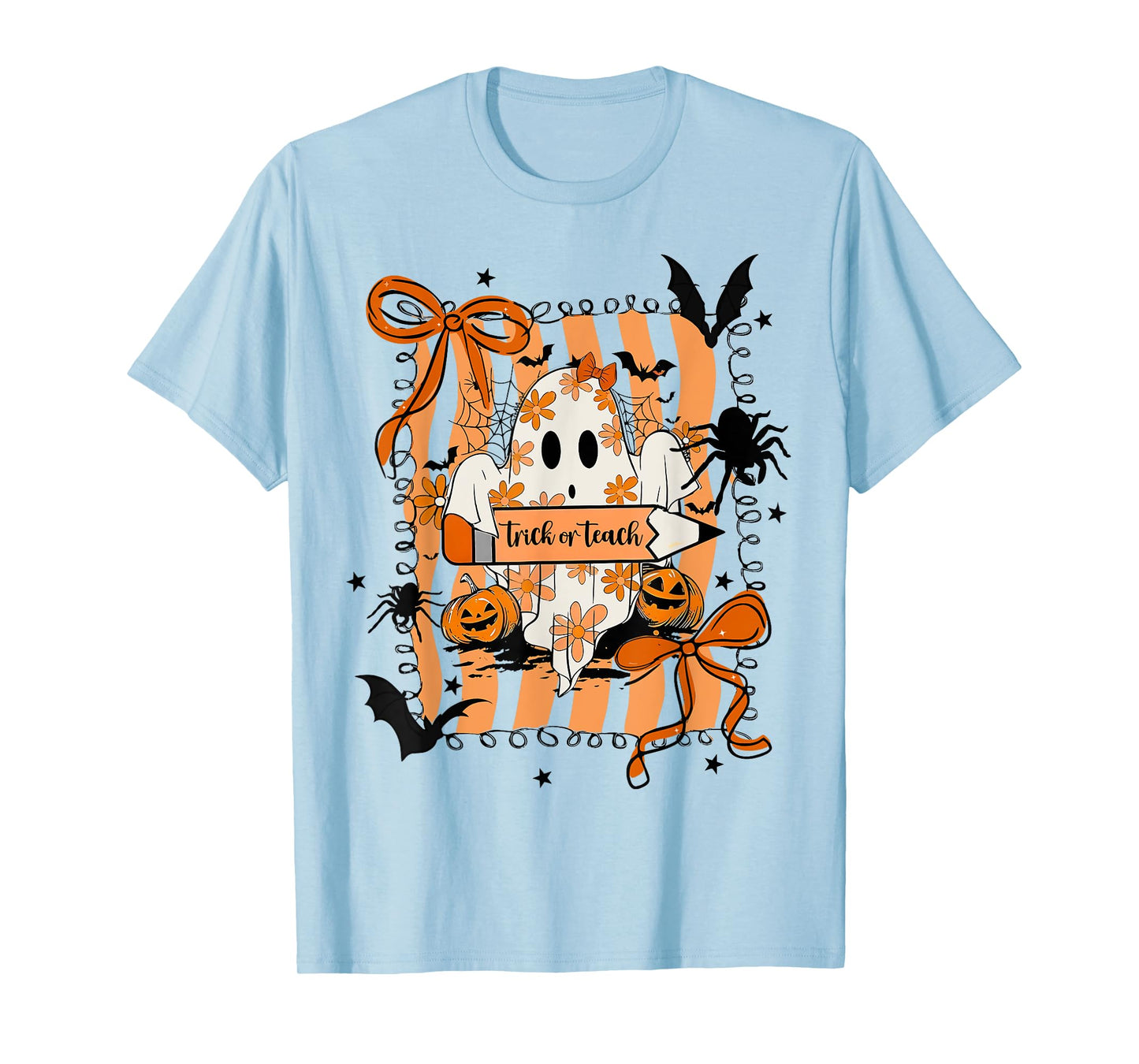 Trick Or Teach Coquette Bow Spooky Teacher Ghost Halloween T-Shirt