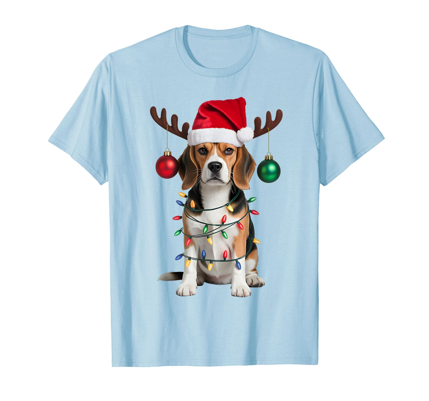 Santa Beagle Christmas Lights Funny Reindeer Dog Xmas Tree T-Shirt